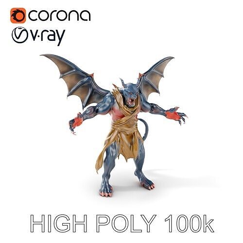 Demonic Winged Creature Rigged and Animated Low-poly 3D model