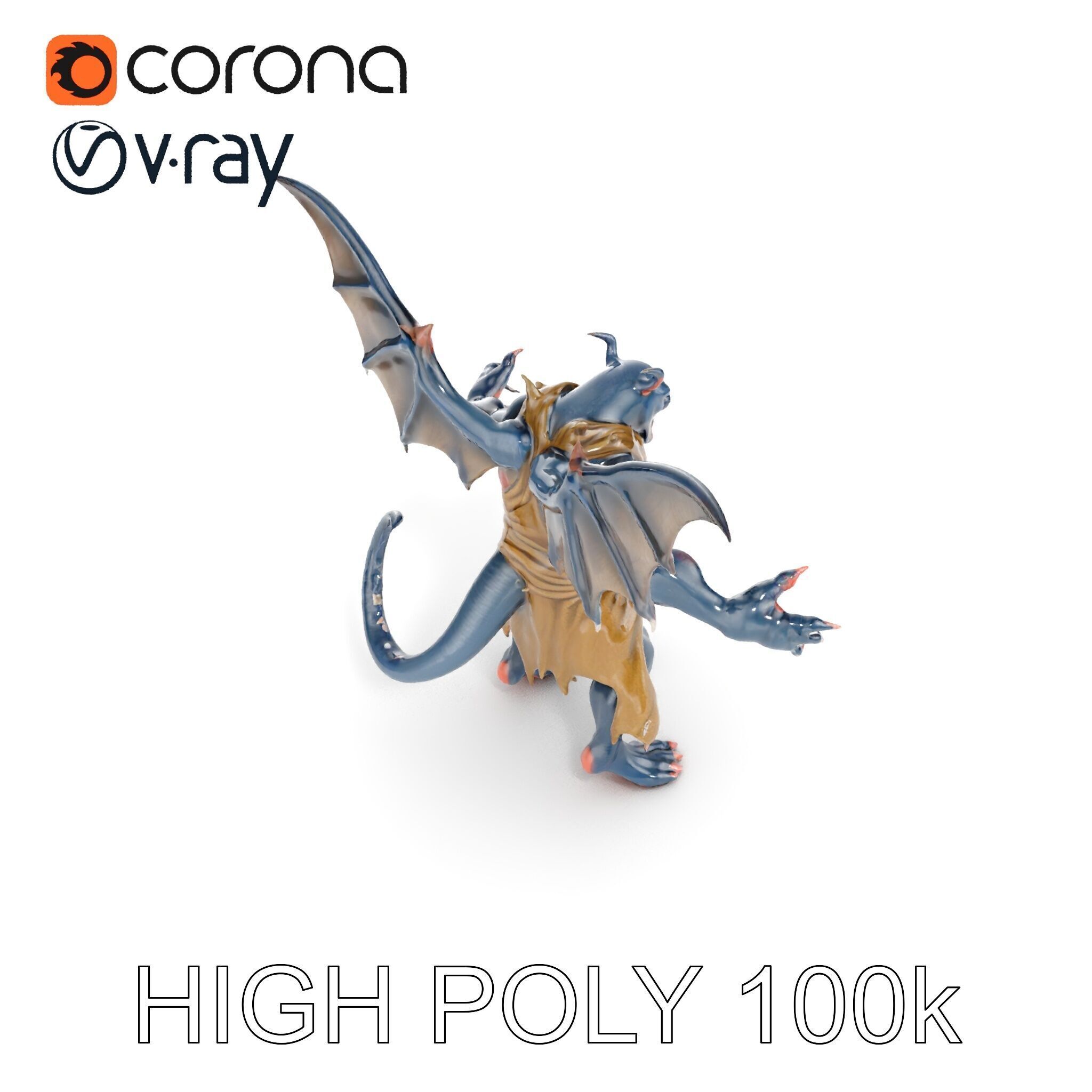 Demonic Winged Creature Rigged and Animated Low-poly 3D model_22