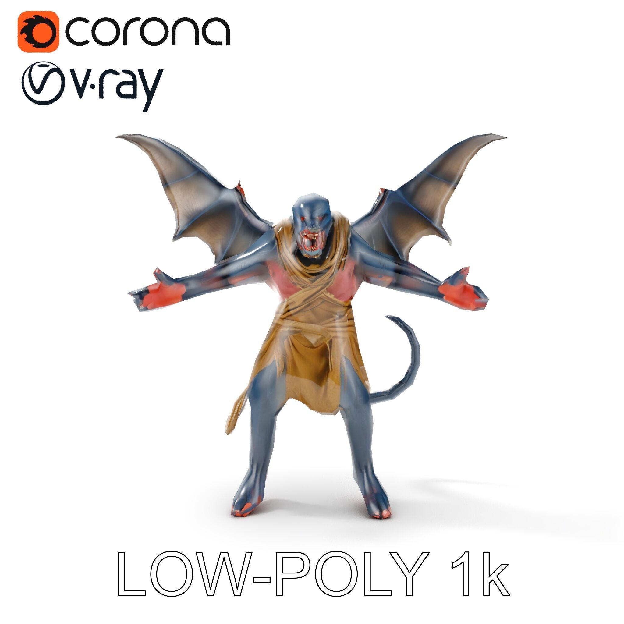Demonic Winged Creature Rigged and Animated Low-poly 3D model_8