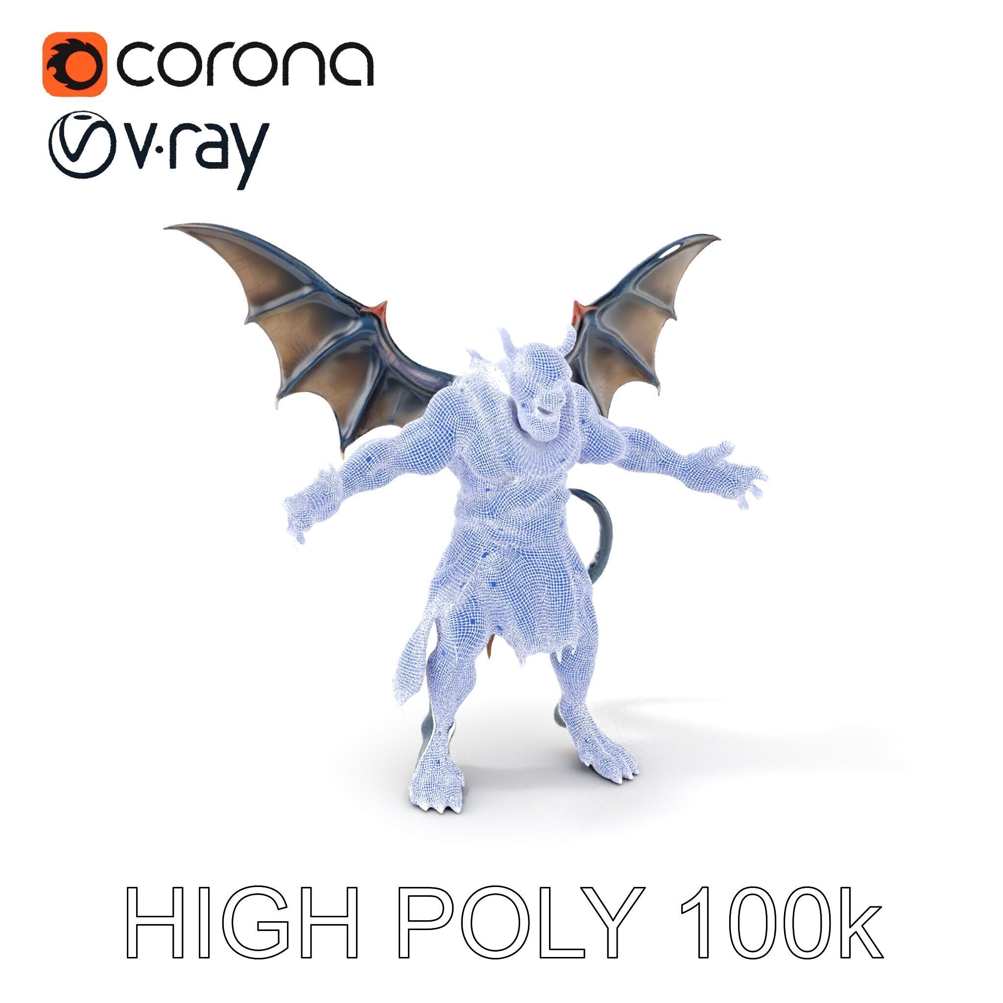 Demonic Winged Creature Rigged and Animated Low-poly 3D model_5