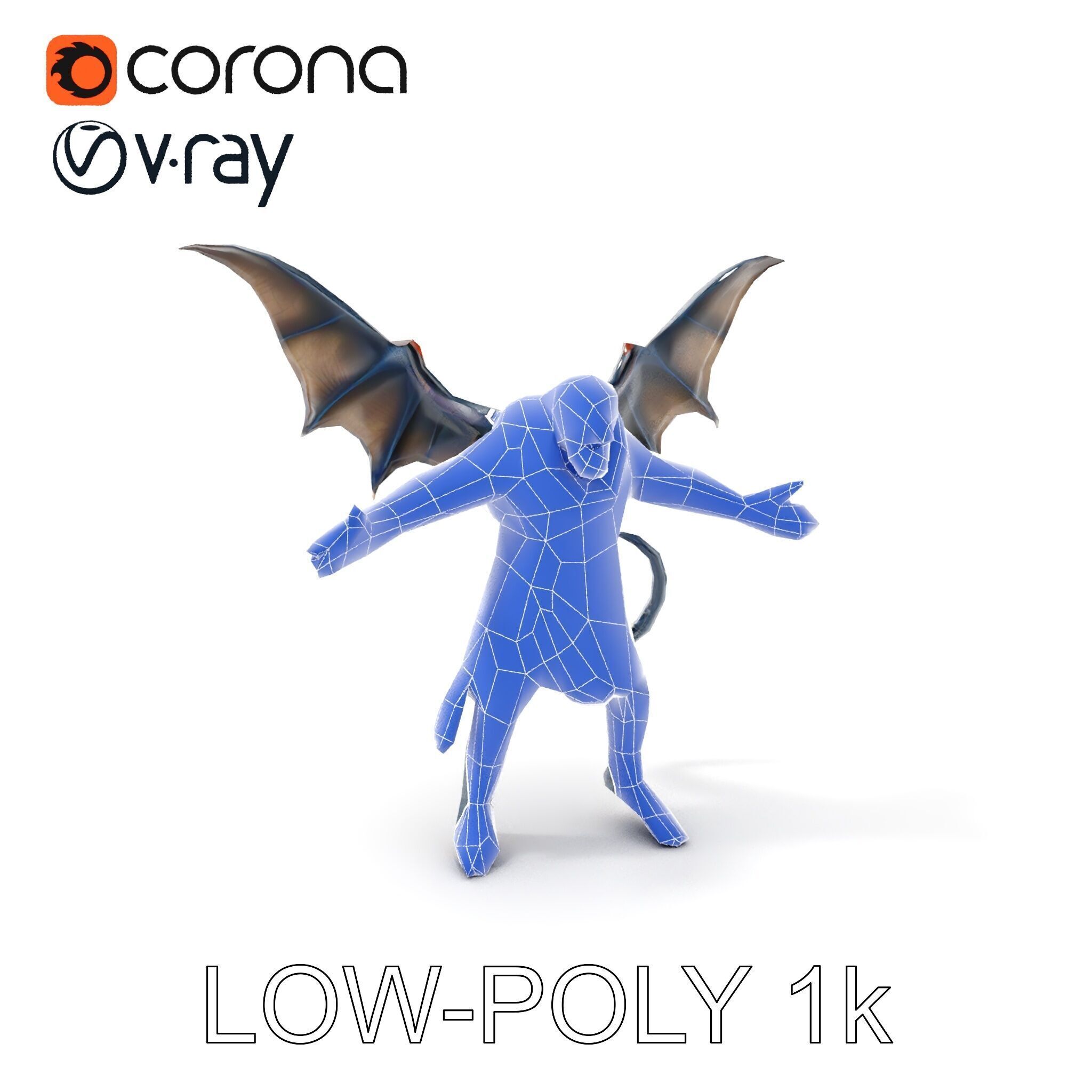 Demonic Winged Creature Rigged and Animated Low-poly 3D model_16