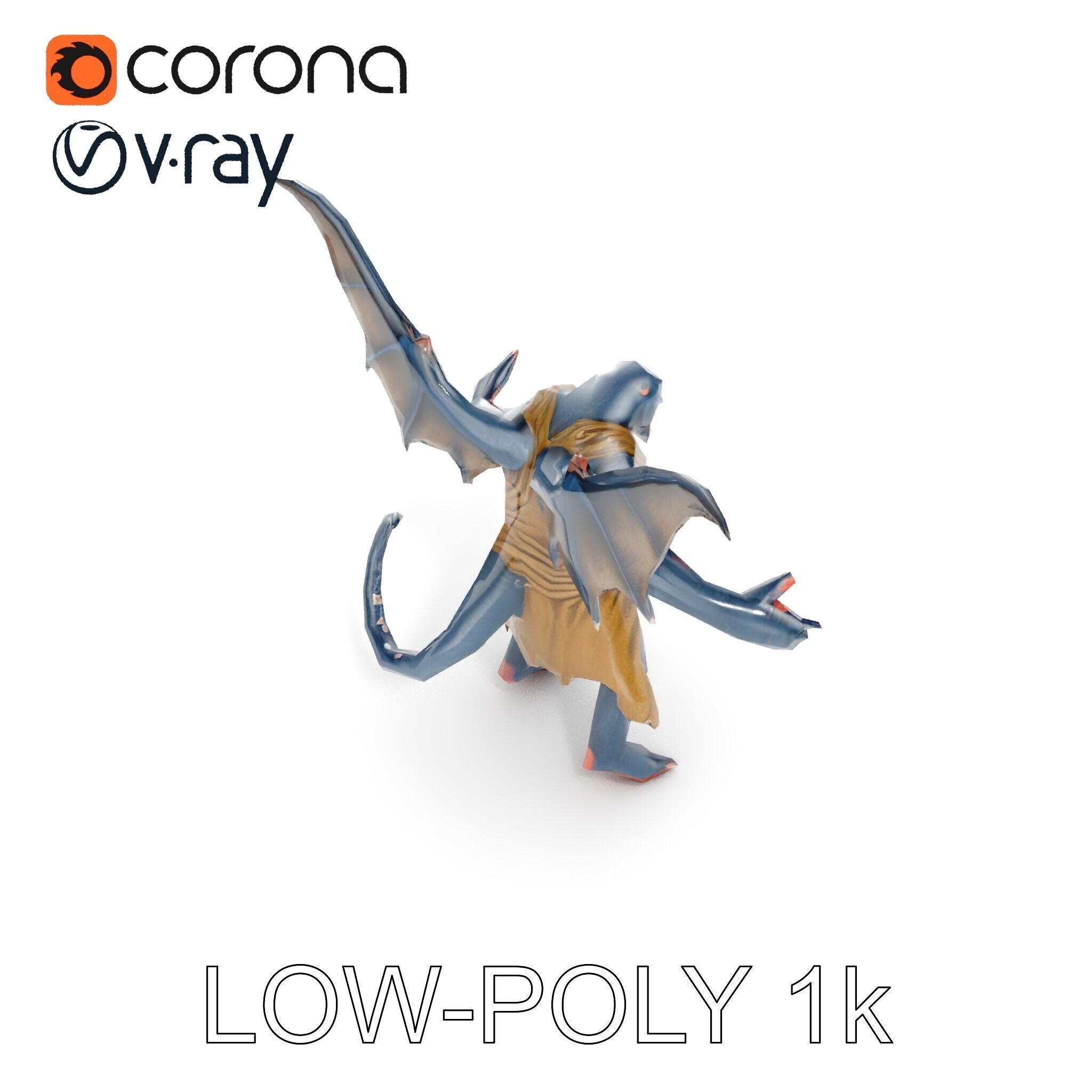 Demonic Winged Creature Rigged and Animated Low-poly 3D model_13