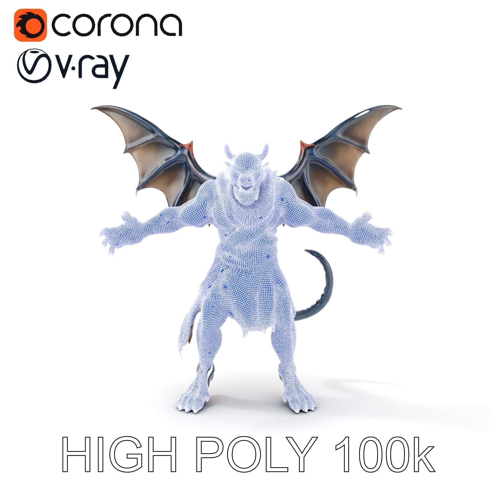 Demonic Winged Creature Rigged and Animated Low-poly 3D model_28