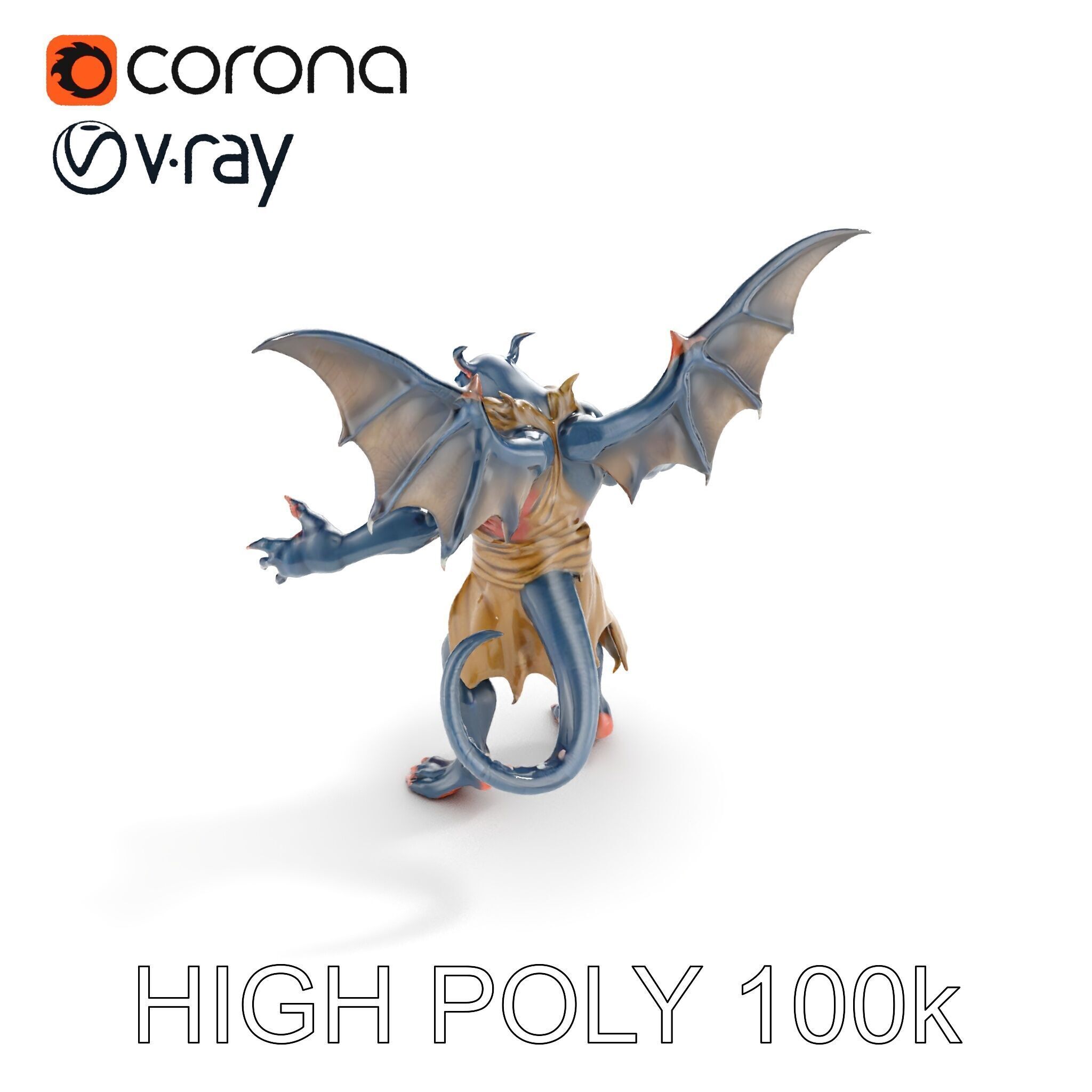 Demonic Winged Creature Rigged and Animated Low-poly 3D model_11