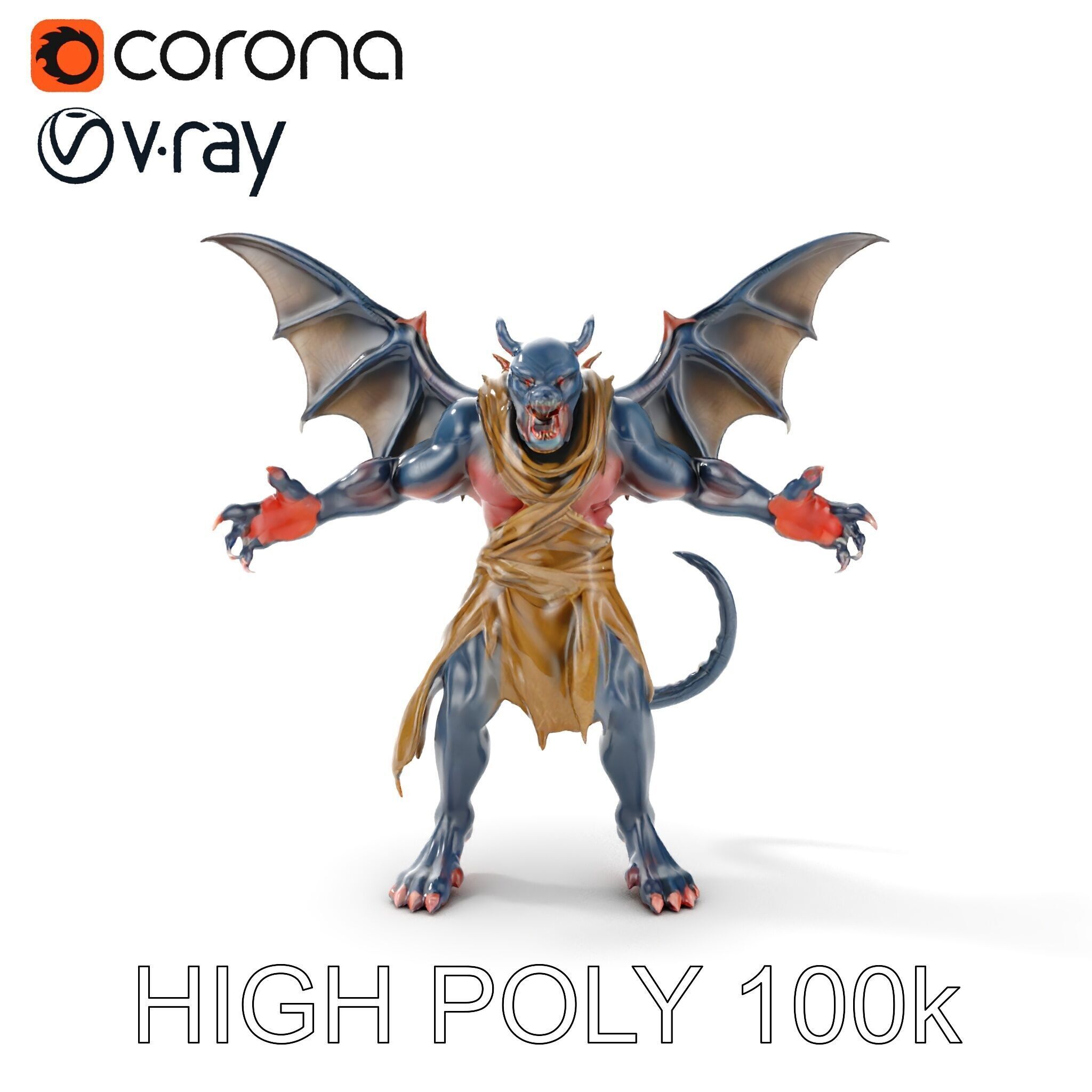 Demonic Winged Creature Rigged and Animated Low-poly 3D model_14
