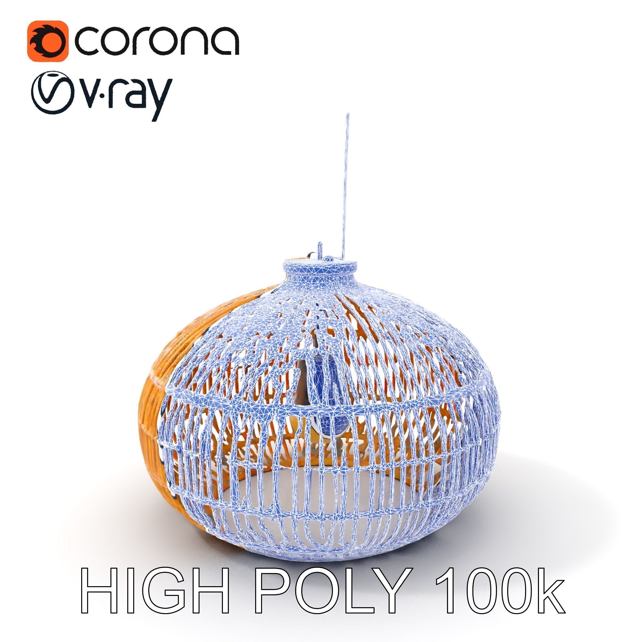 Rattan Pendant Lamp D model pack for interior design Low-poly 3D model_4