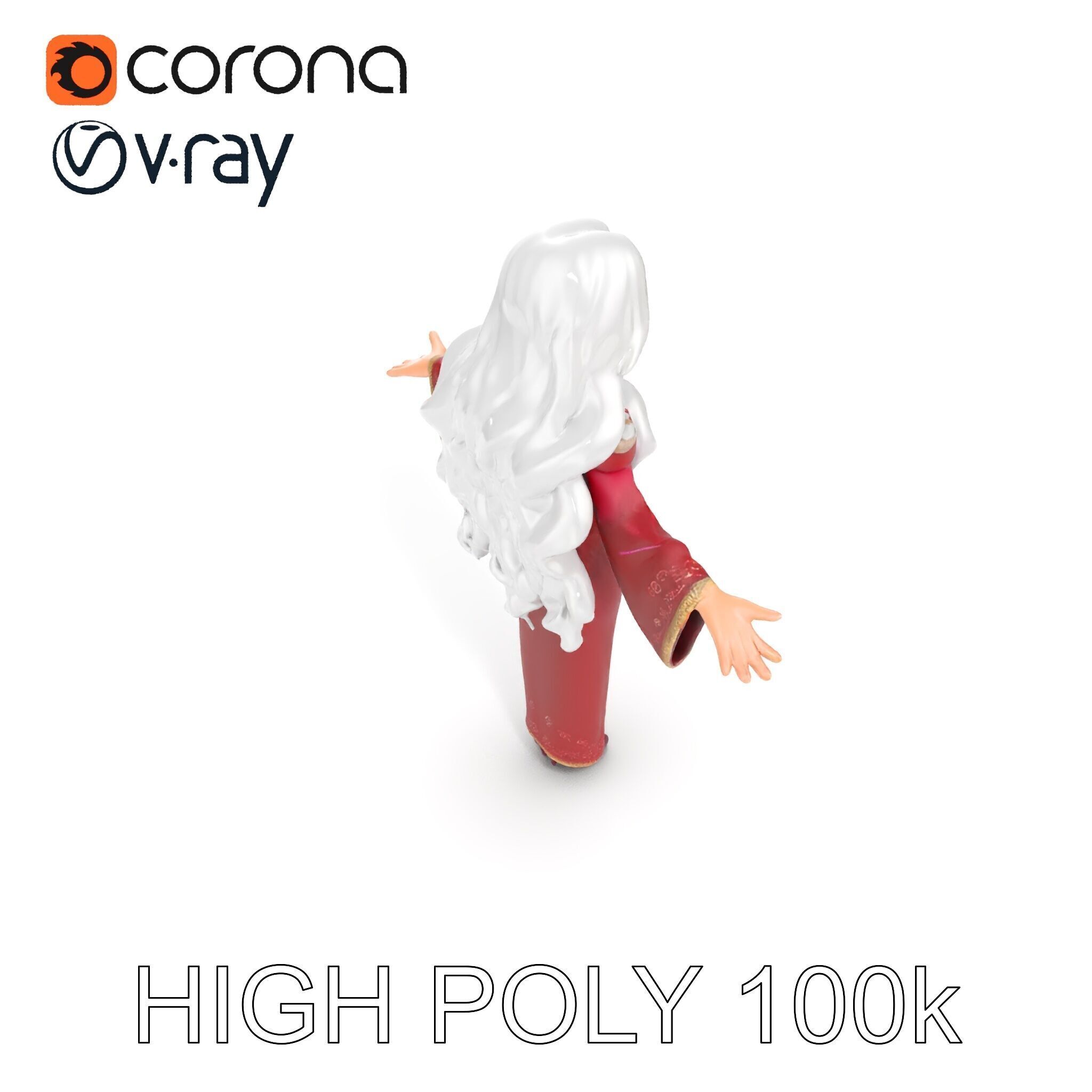 Elegant Sorceress Character Model Rigged and Animated Low-poly 3D model_27