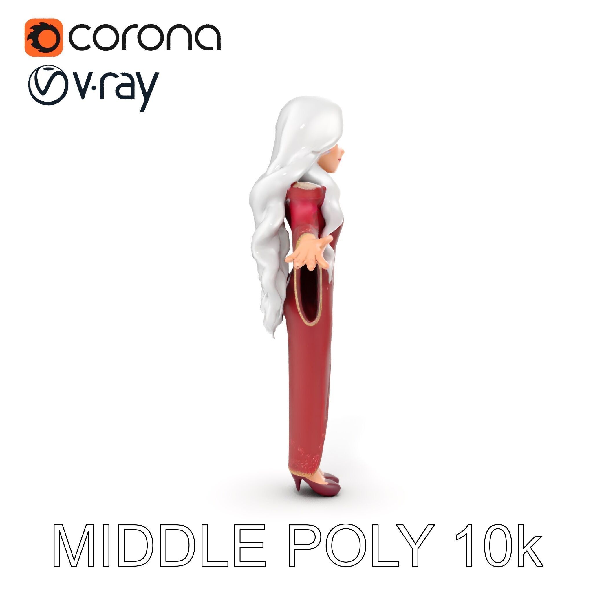 Elegant Sorceress Character Model Rigged and Animated Low-poly 3D model_22