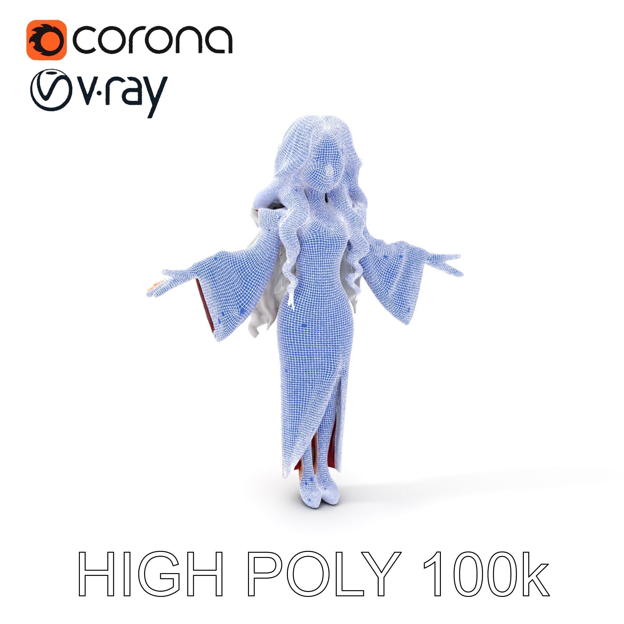 Elegant Sorceress Character Model Rigged and Animated Low-poly 3D model_5