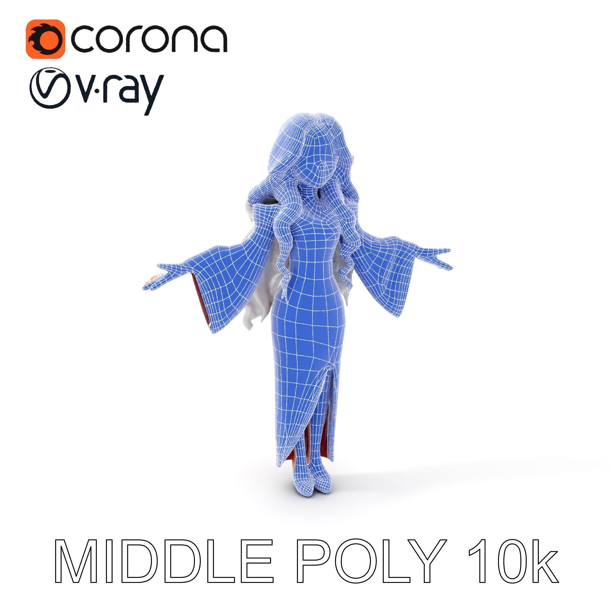 Elegant Sorceress Character Model Rigged and Animated Low-poly 3D model_31