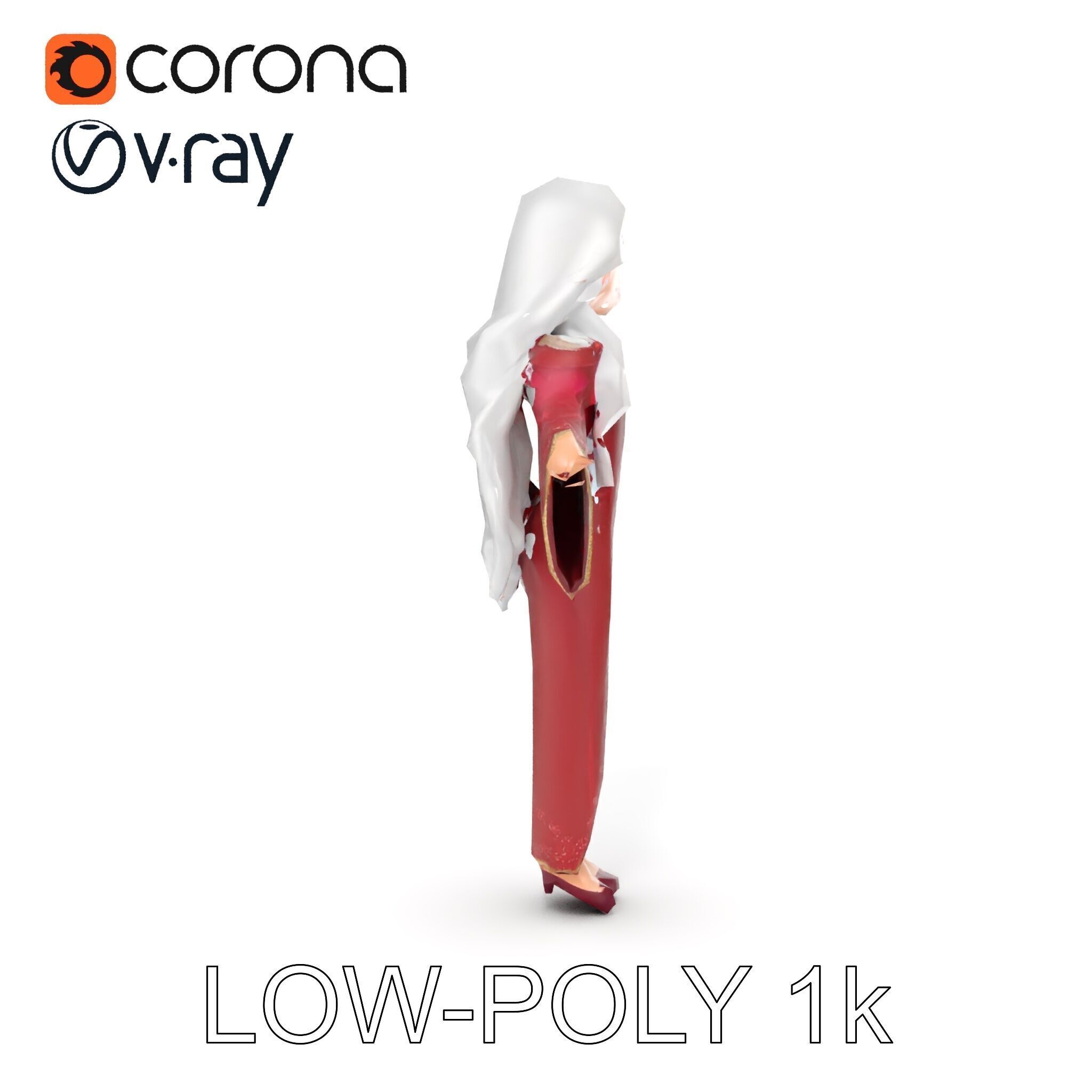 Elegant Sorceress Character Model Rigged and Animated Low-poly 3D model_13