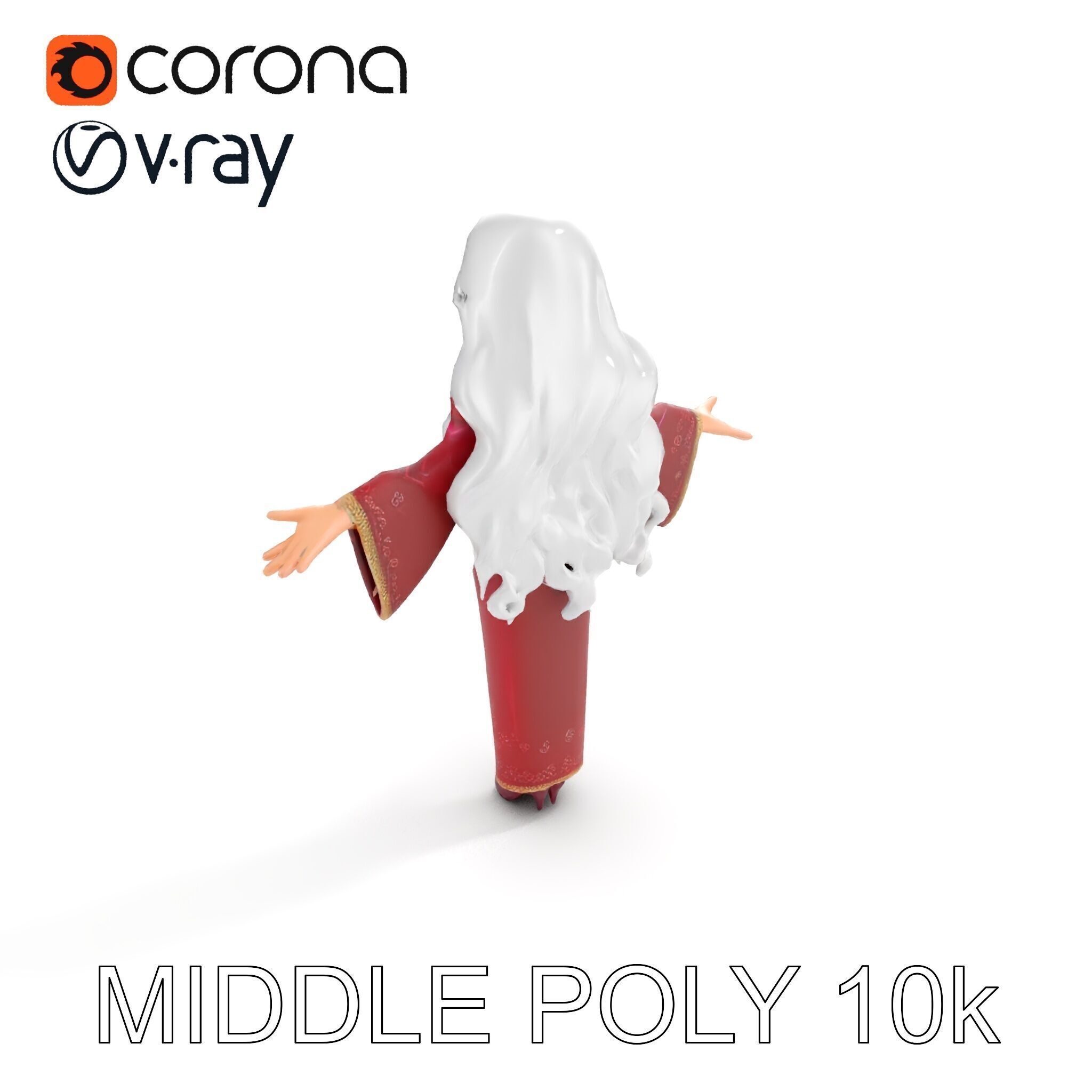 Elegant Sorceress Character Model Rigged and Animated Low-poly 3D model_12