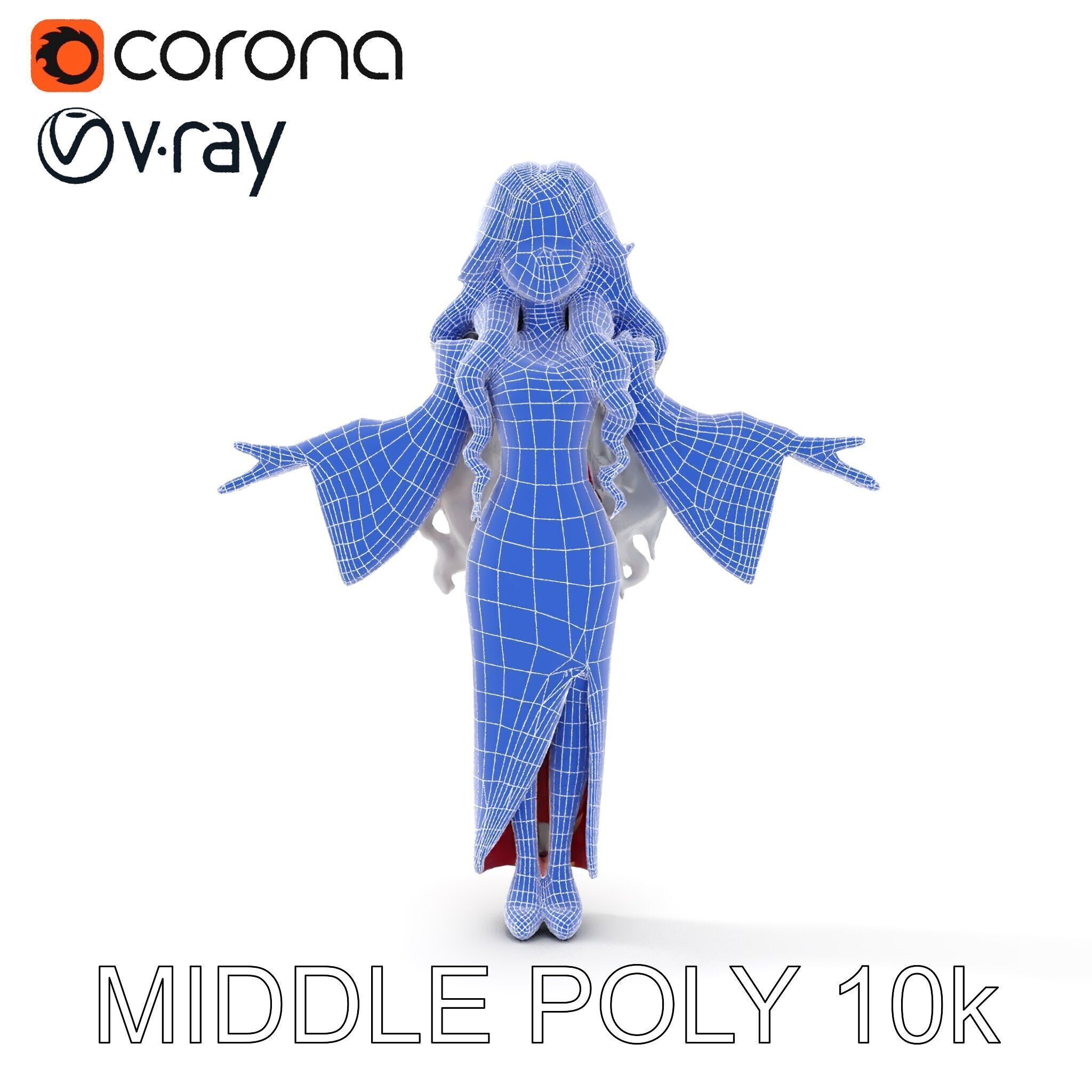 Elegant Sorceress Character Model Rigged and Animated Low-poly 3D model_25