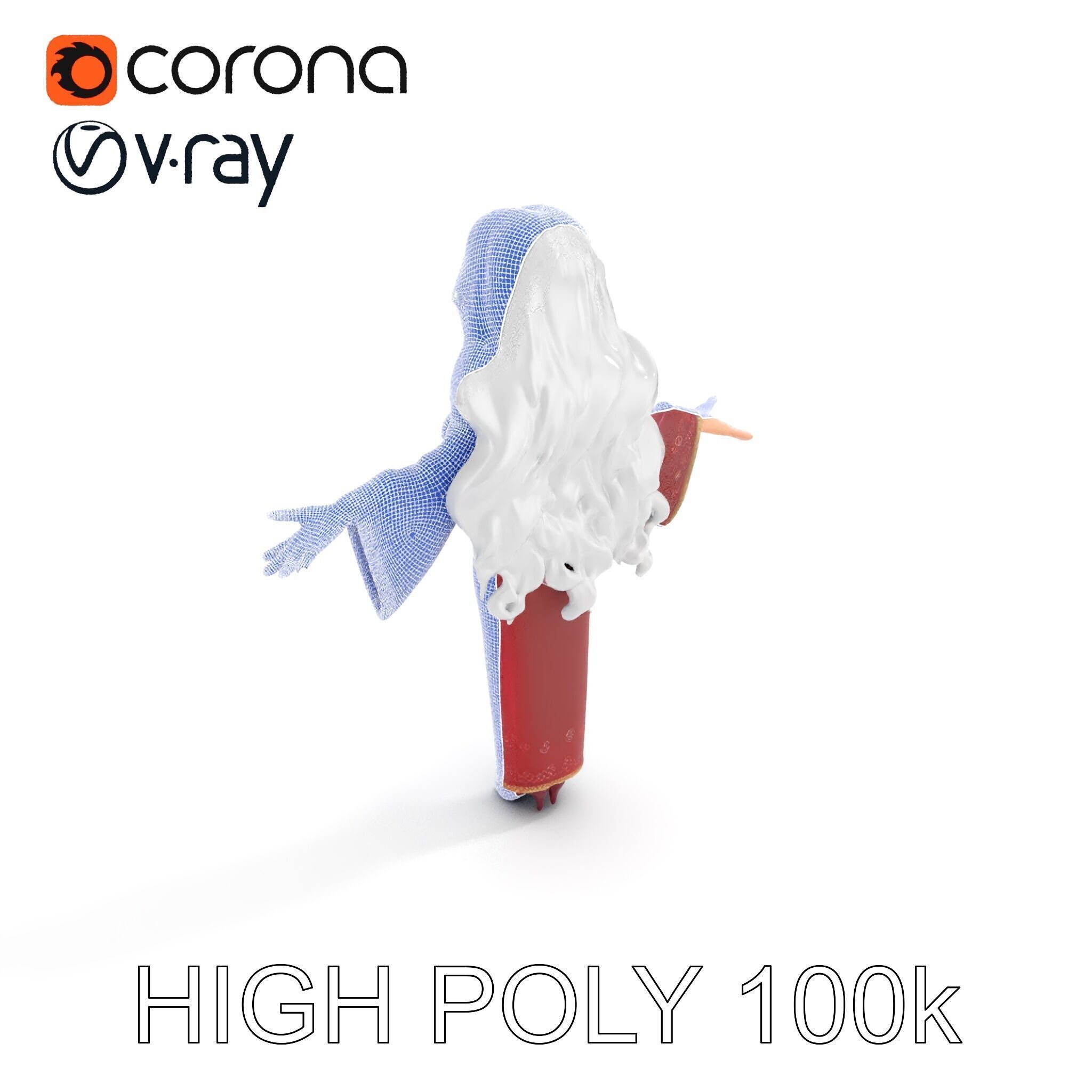 Elegant Sorceress Character Model Rigged and Animated Low-poly 3D model_17