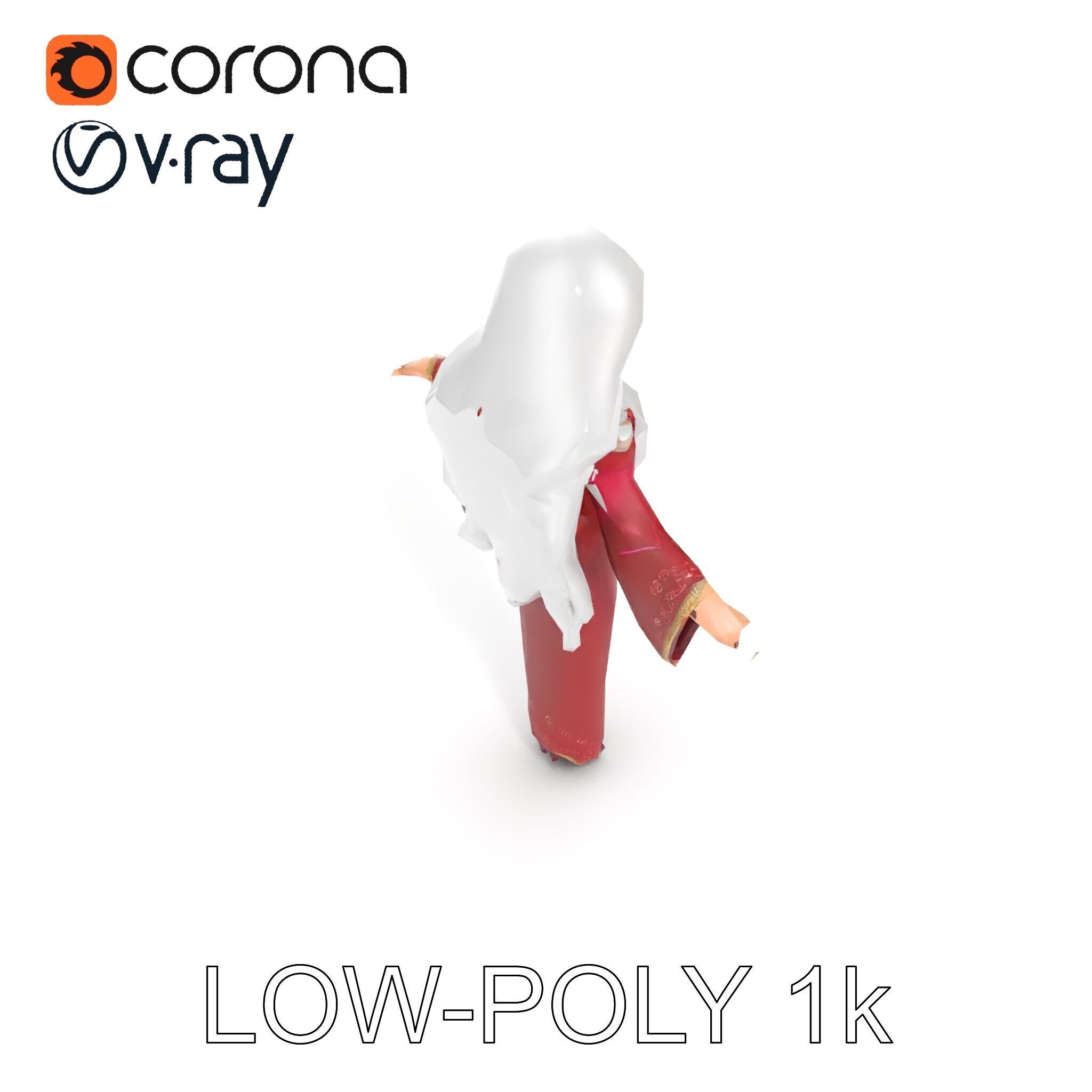 Elegant Sorceress Character Model Rigged and Animated Low-poly 3D model_10