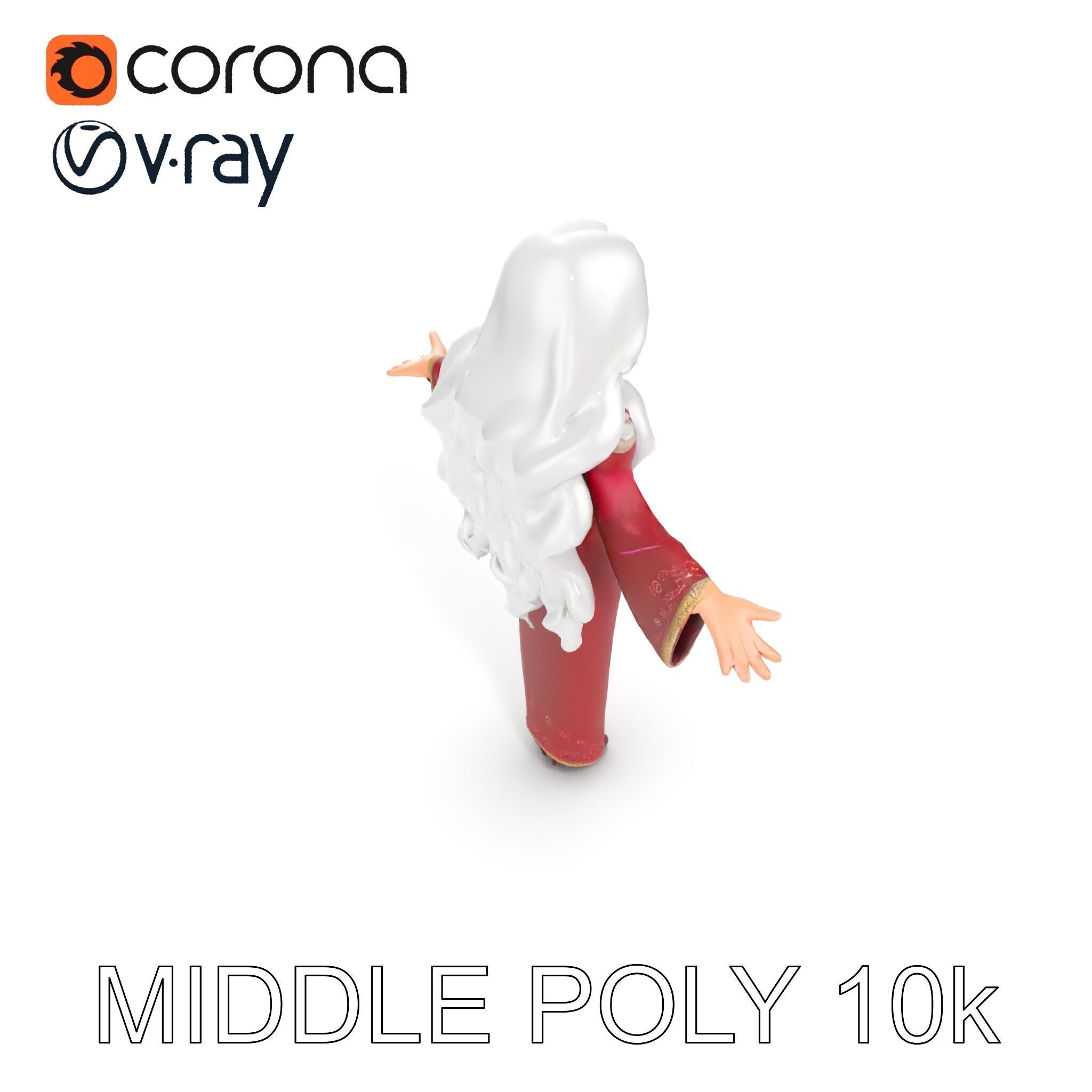 Elegant Sorceress Character Model Rigged and Animated Low-poly 3D model_15