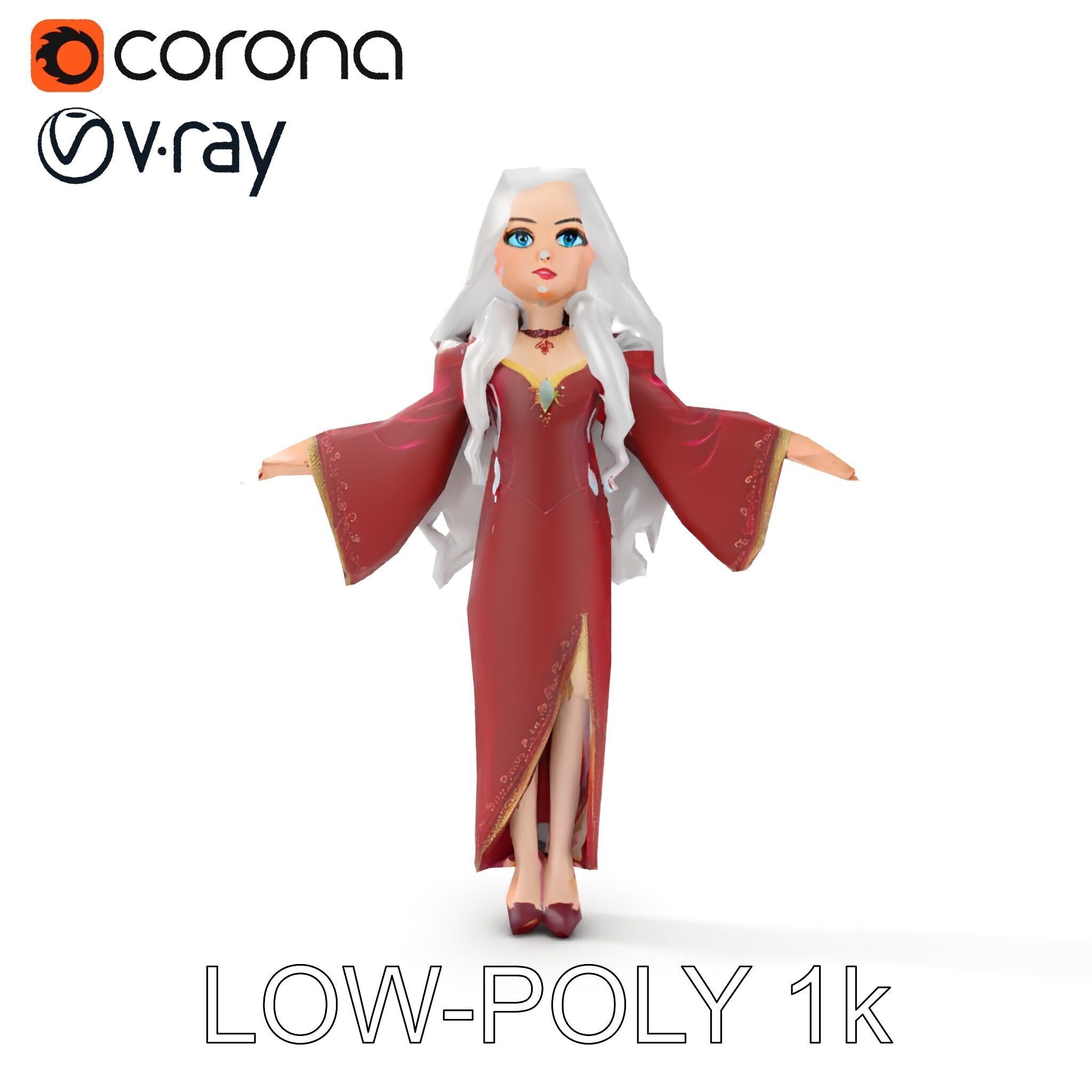 Elegant Sorceress Character Model Rigged and Animated Low-poly 3D model_29