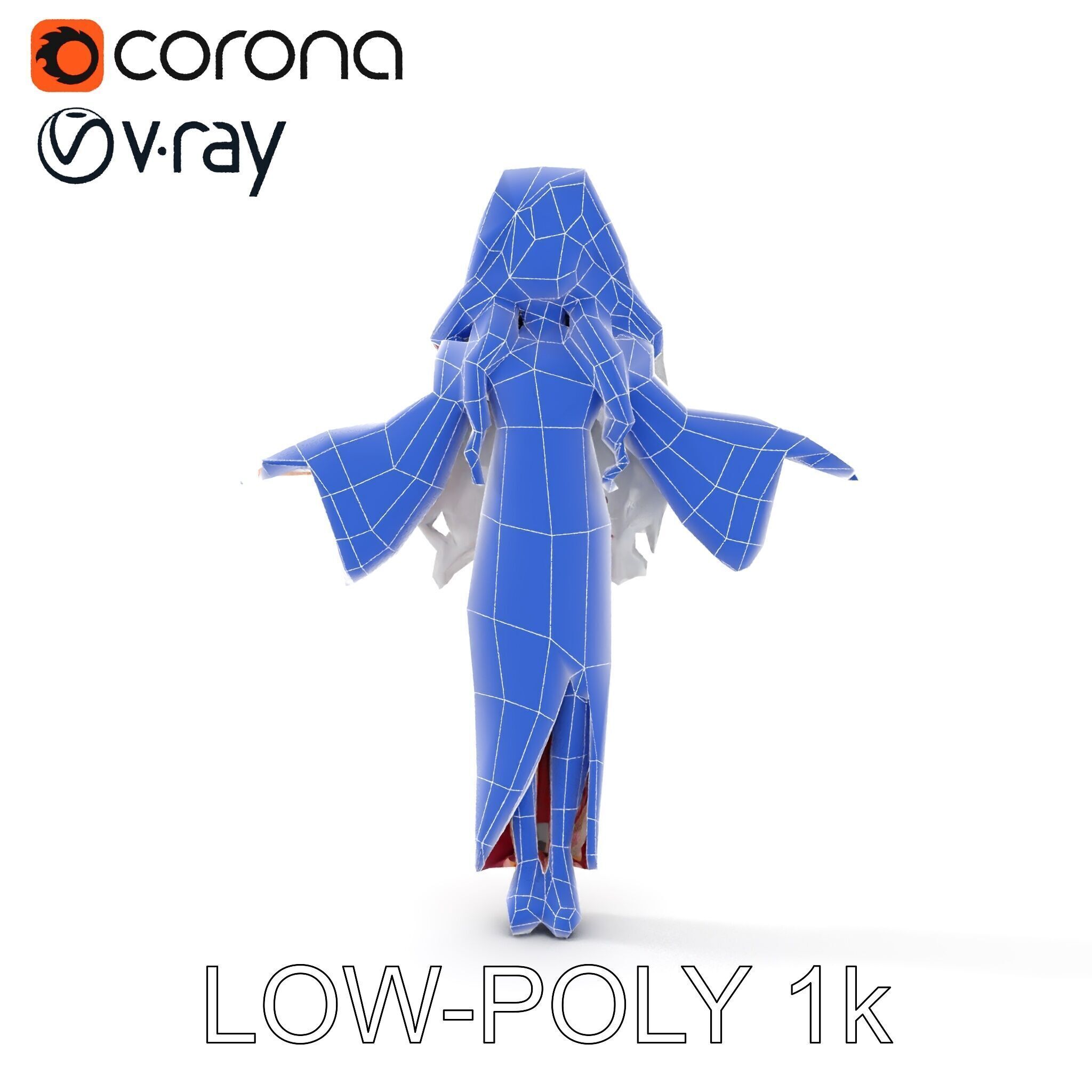 Elegant Sorceress Character Model Rigged and Animated Low-poly 3D model_23