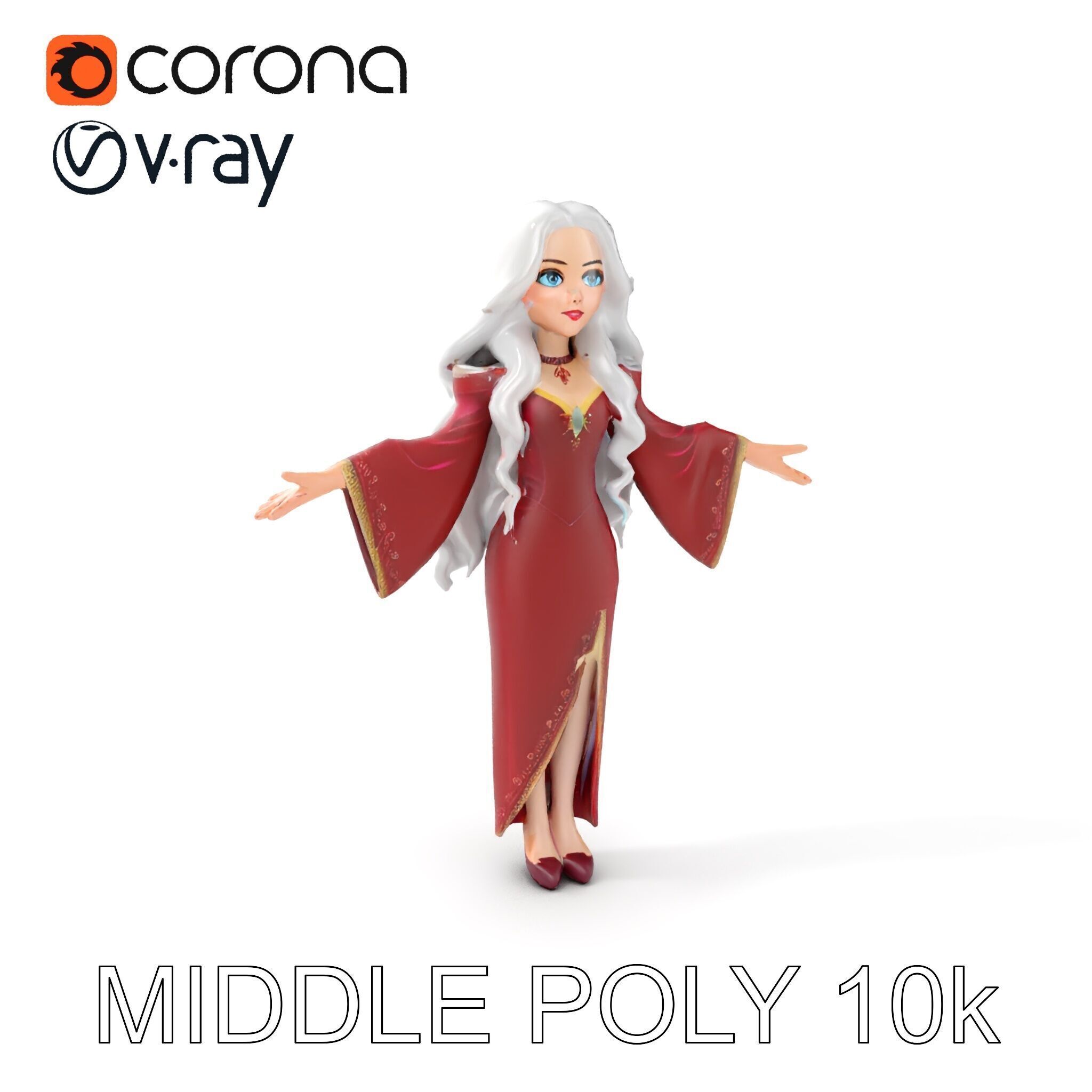 Elegant Sorceress Character Model Rigged and Animated Low-poly 3D model_18