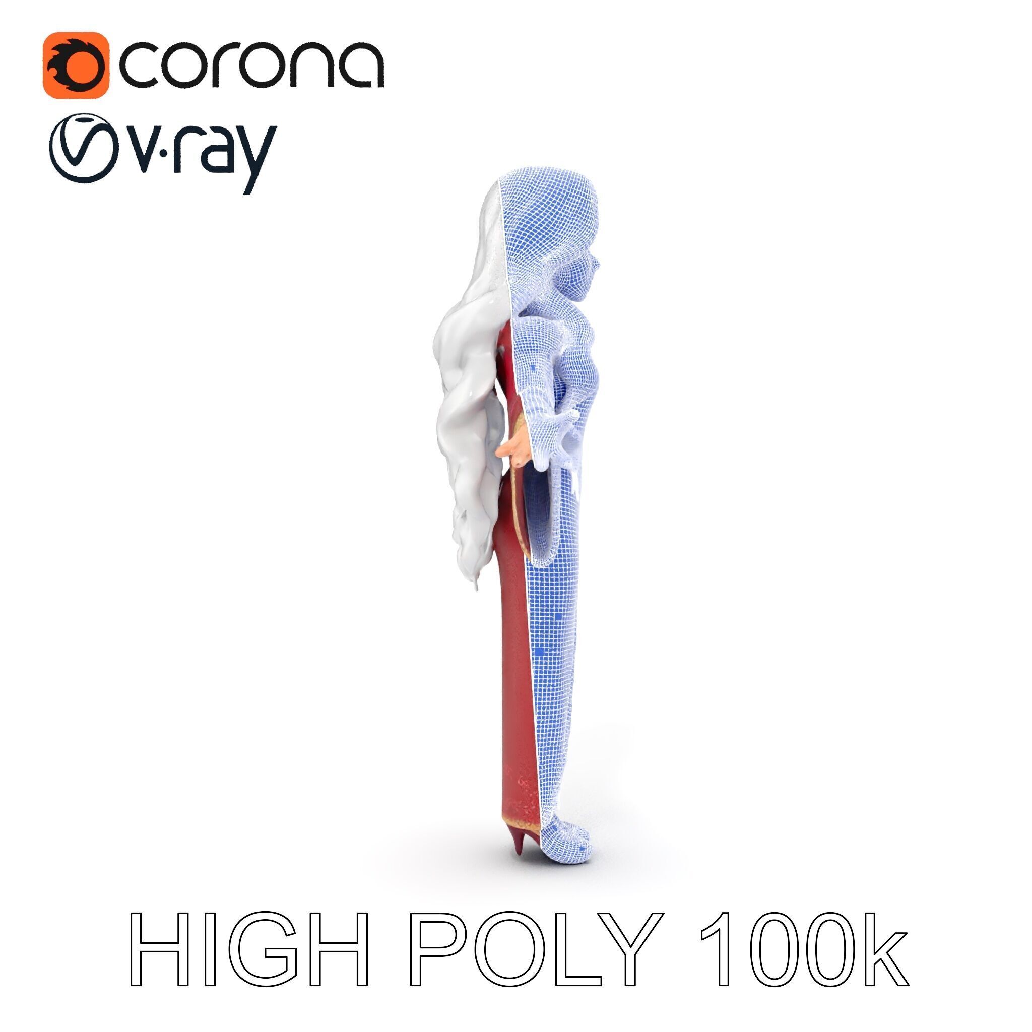 Elegant Sorceress Character Model Rigged and Animated Low-poly 3D model_33