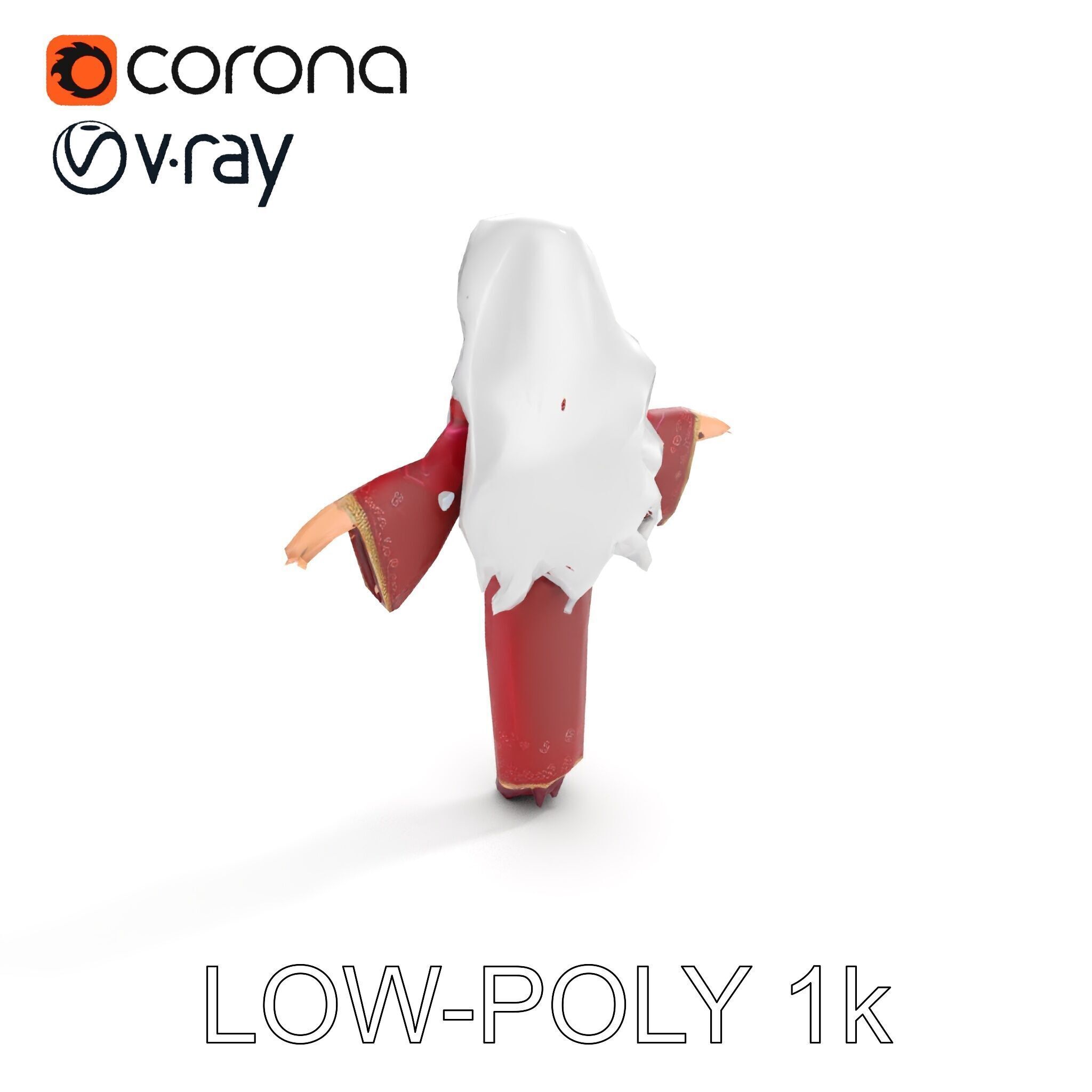 Elegant Sorceress Character Model Rigged and Animated Low-poly 3D model_16