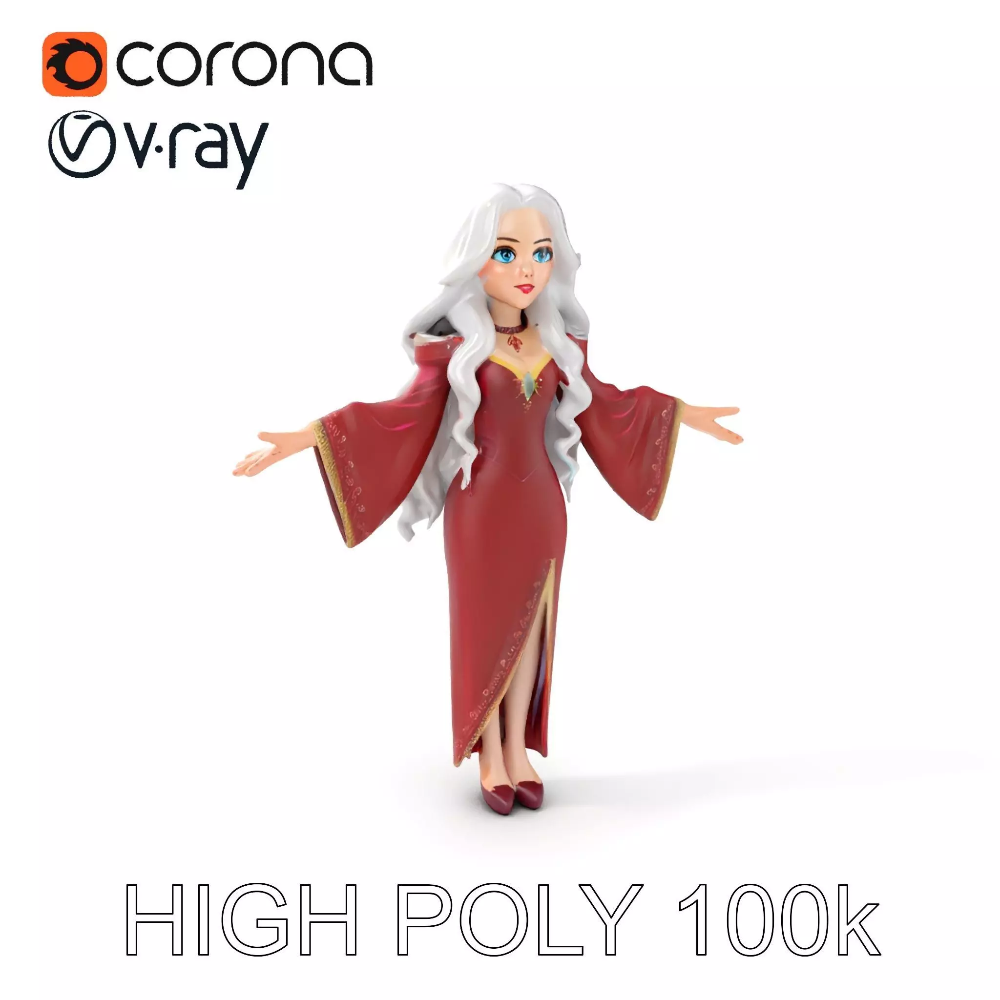 Elegant Sorceress Character Model Rigged and Animated Low-poly 3D model_0