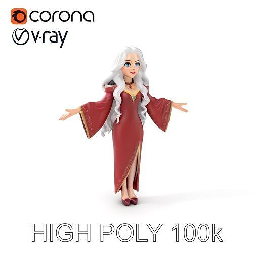 Elegant Sorceress Character Model Rigged and Animated Low-poly 3D model