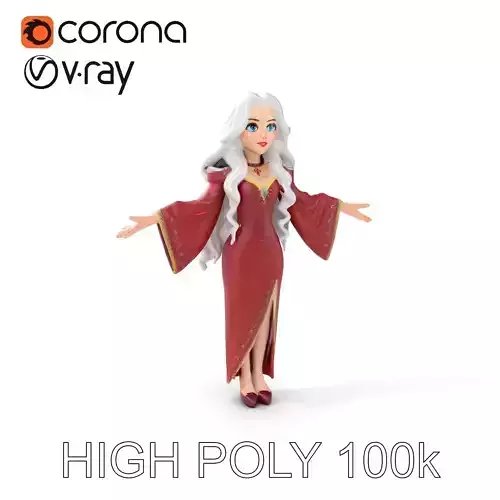 Elegant Sorceress Character Model Rigged and Animated Low-poly 3D model