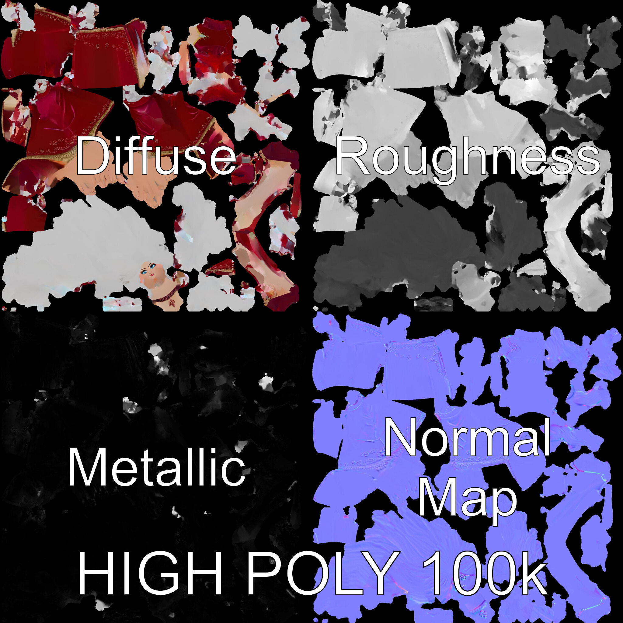 Elegant Sorceress Character Model Rigged and Animated Low-poly 3D model_4