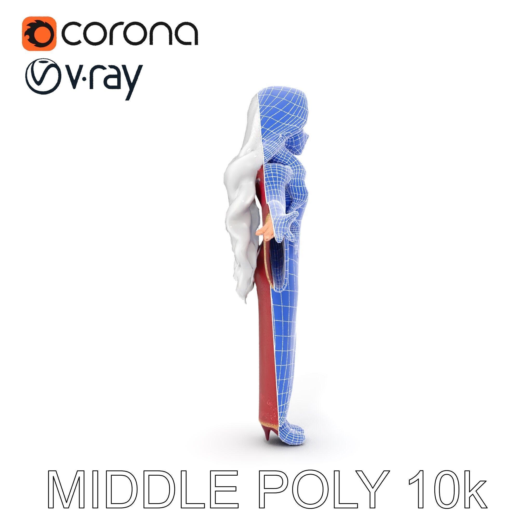 Elegant Sorceress Character Model Rigged and Animated Low-poly 3D model_34