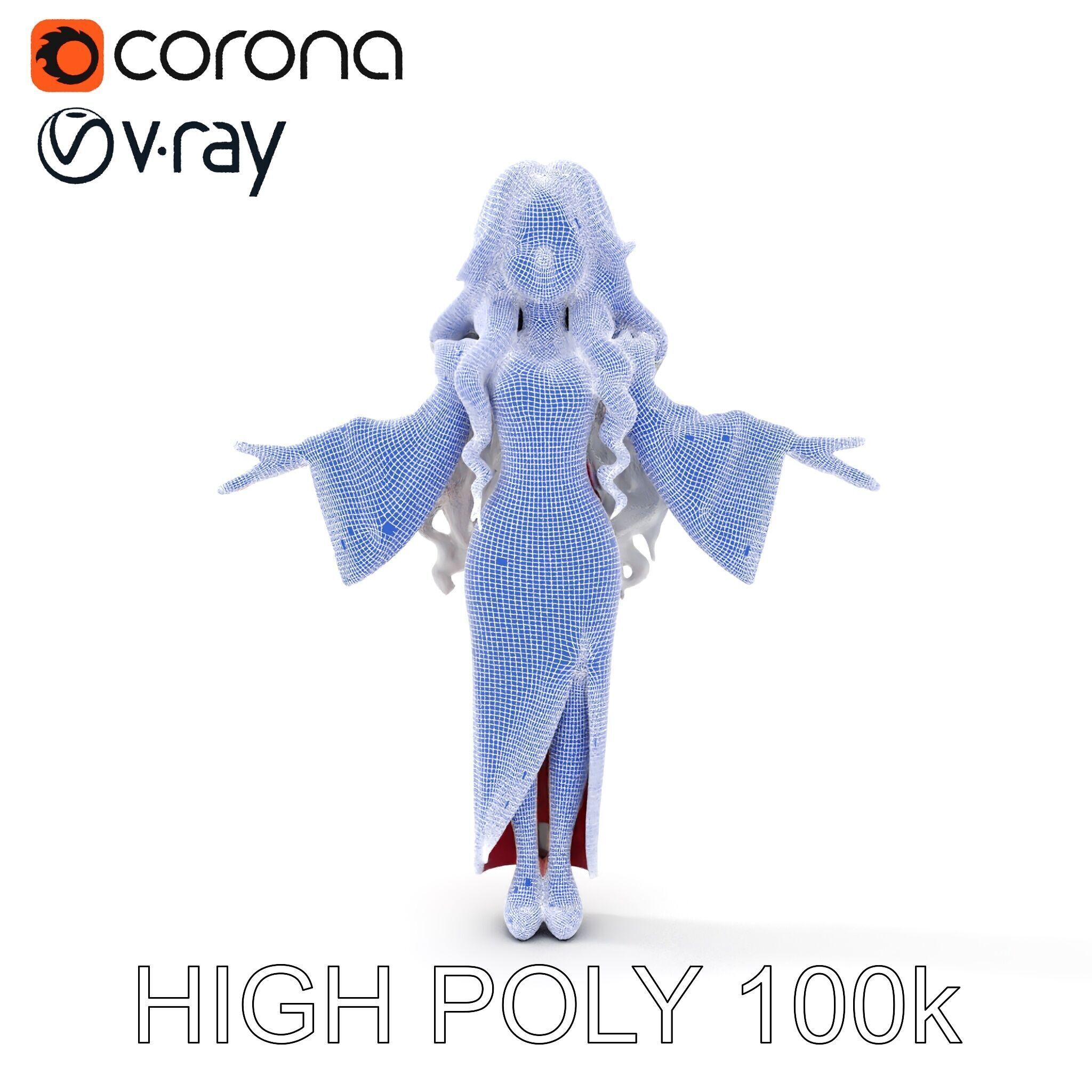 Elegant Sorceress Character Model Rigged and Animated Low-poly 3D model_36