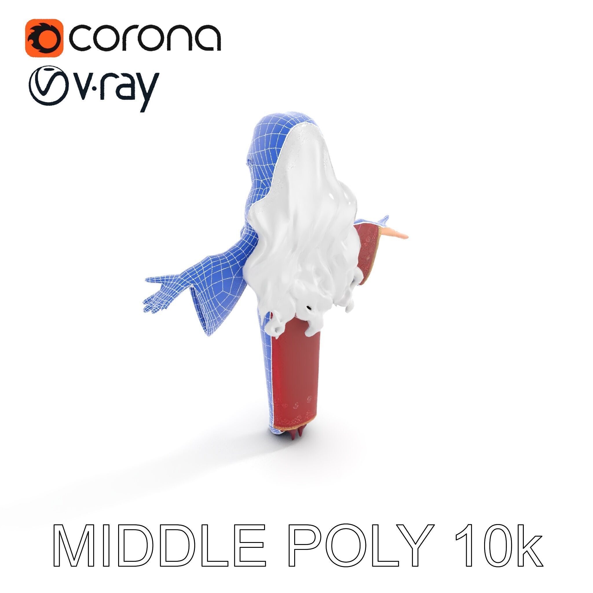 Elegant Sorceress Character Model Rigged and Animated Low-poly 3D model_28