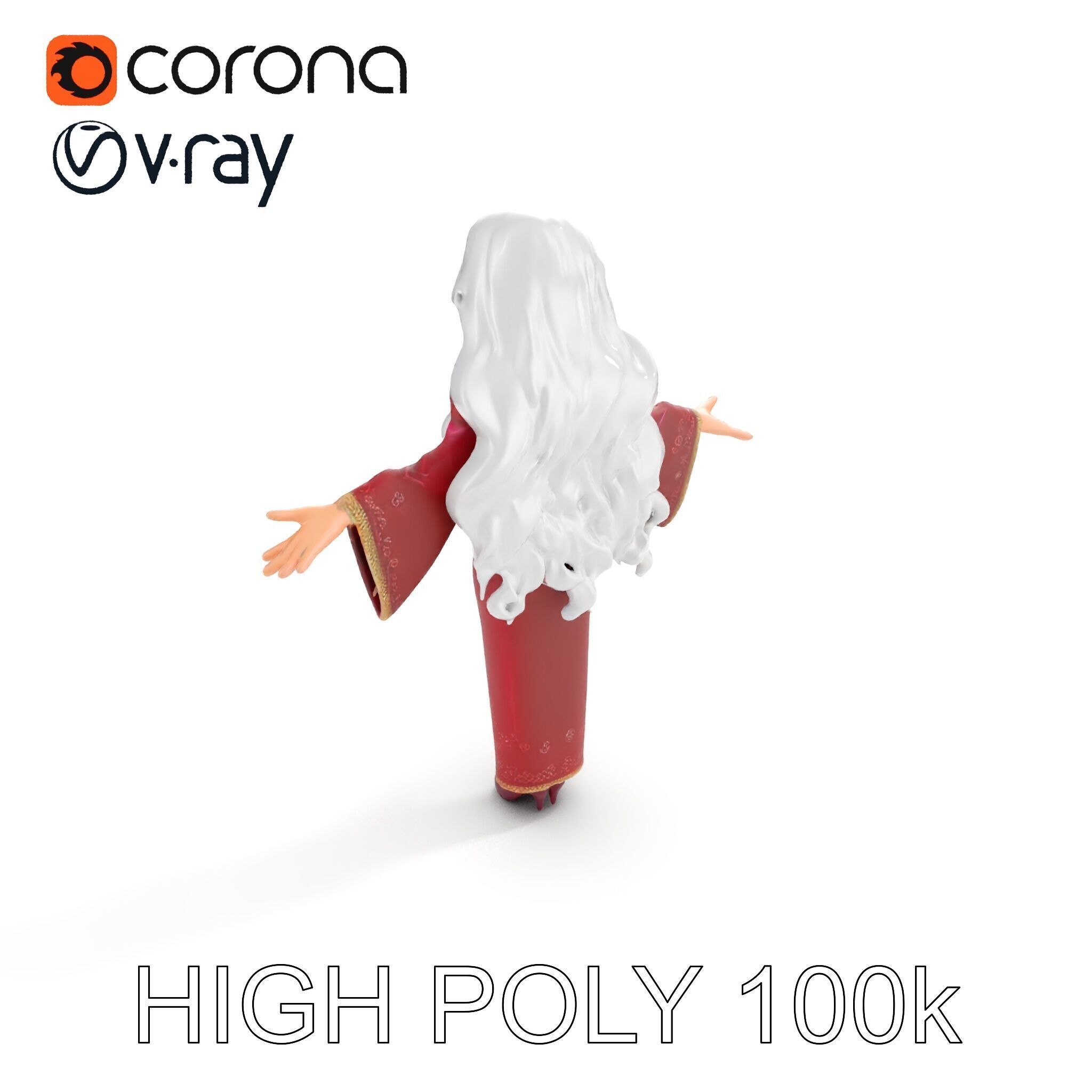 Elegant Sorceress Character Model Rigged and Animated Low-poly 3D model_24