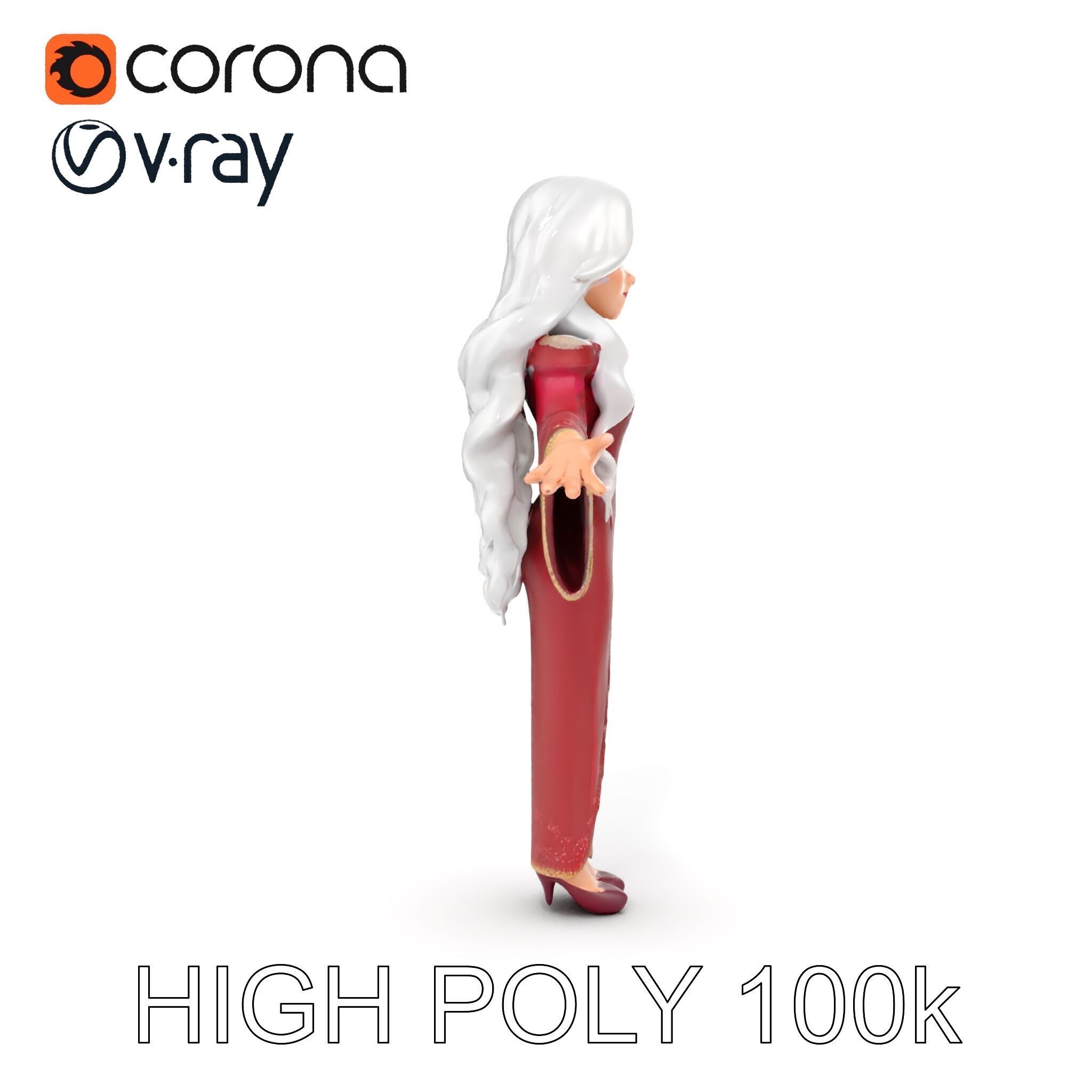 Elegant Sorceress Character Model Rigged and Animated Low-poly 3D model_30