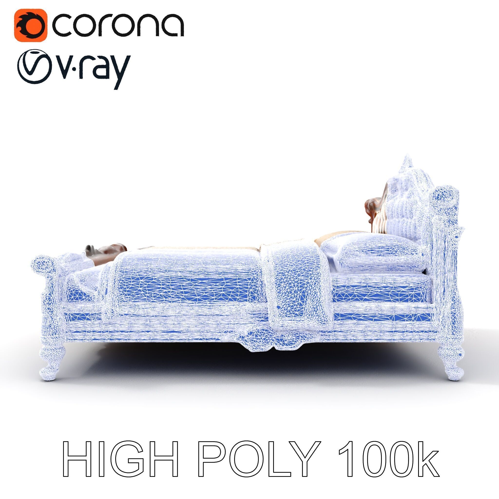 Classic Carved Bed Model Pack with Padded Headboard Low-poly 3D model_29