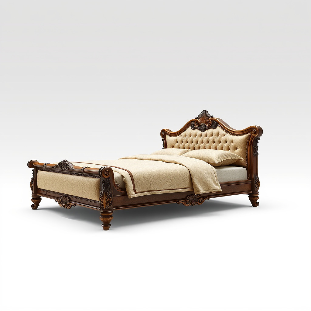 Classic Carved Bed Model Pack with Padded Headboard Low-poly 3D model_2