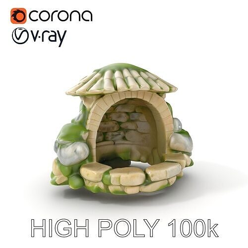 Stone Moss Arch Shelter Model Pack Low-poly 3D model