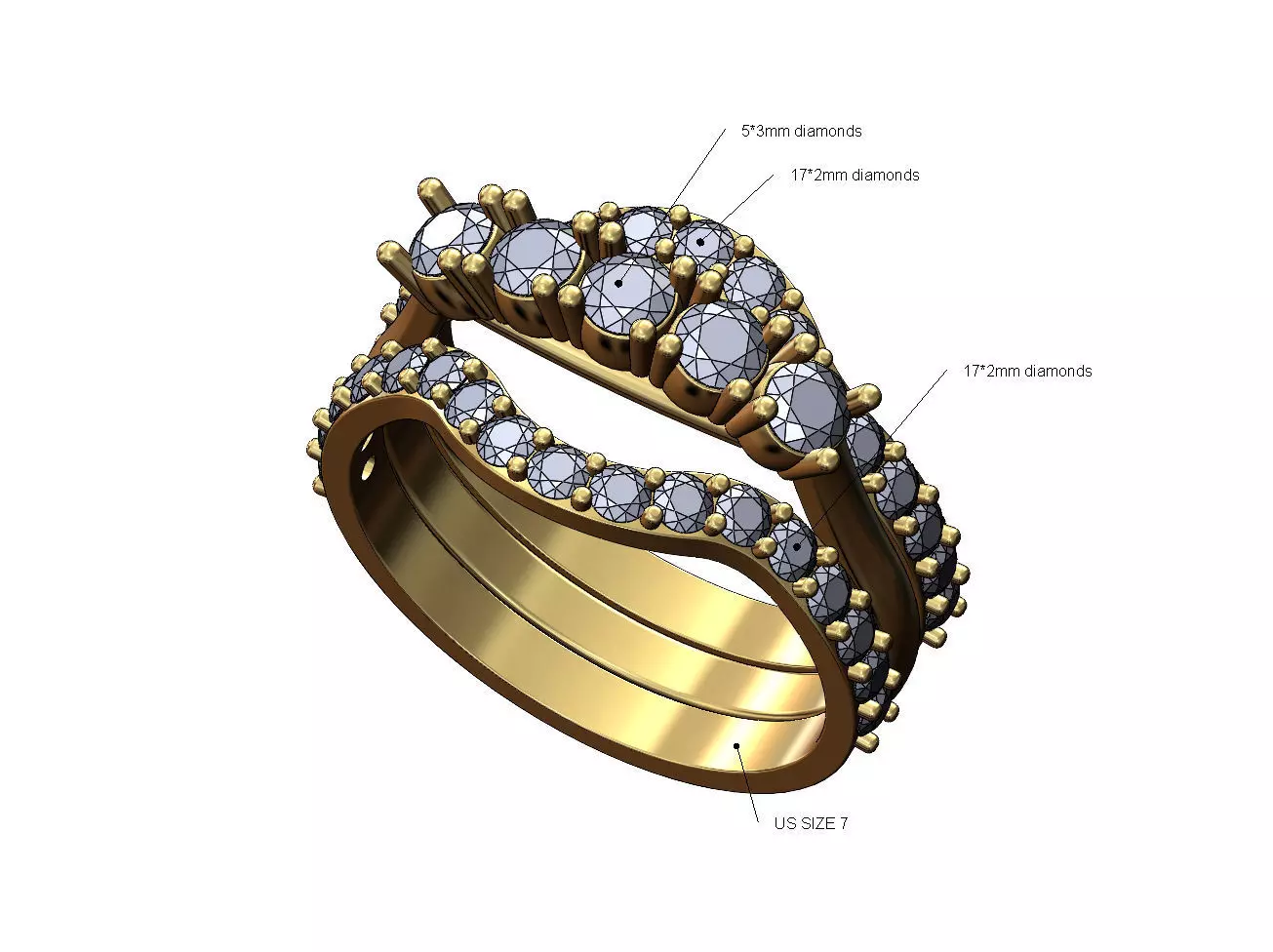 Curved half eternity guard supported diamond arc ring US size 7 3D print model_0