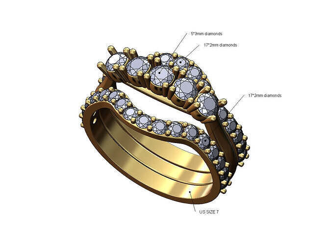 Curved half eternity guard supported diamond arc ring US size 7 3D print model
