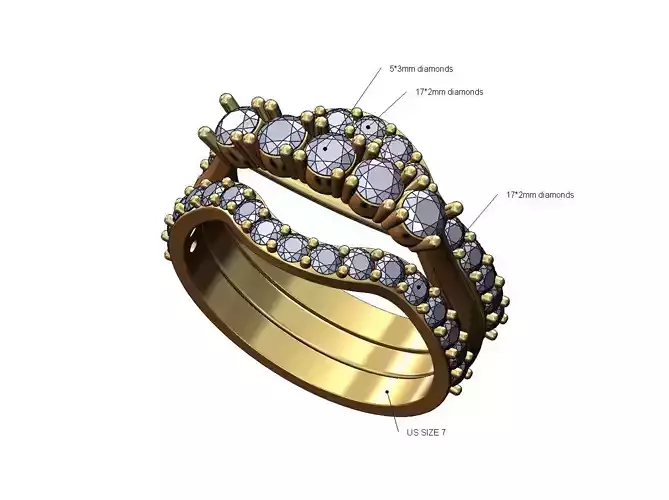 Curved half eternity guard supported diamond arc ring US size 7