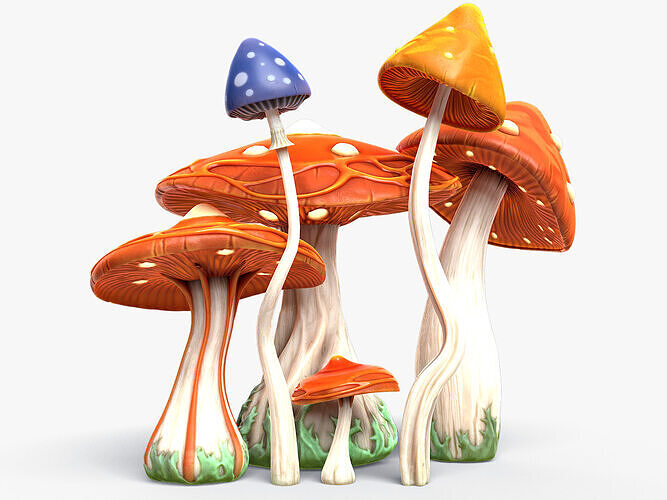 Stylized Mushrooms Low-poly 3D model
