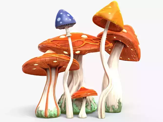 Stylized Mushrooms Low-poly 3D model