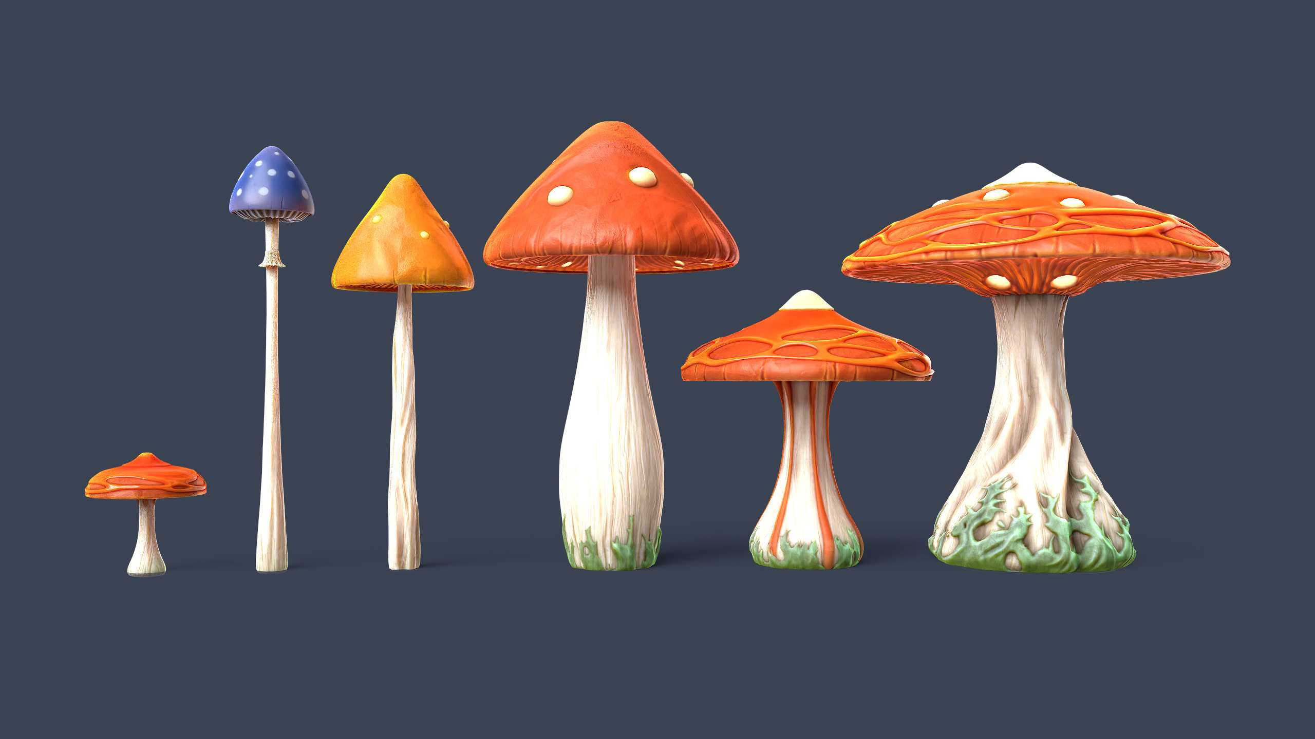 Stylized Mushrooms Low-poly 3D model_6