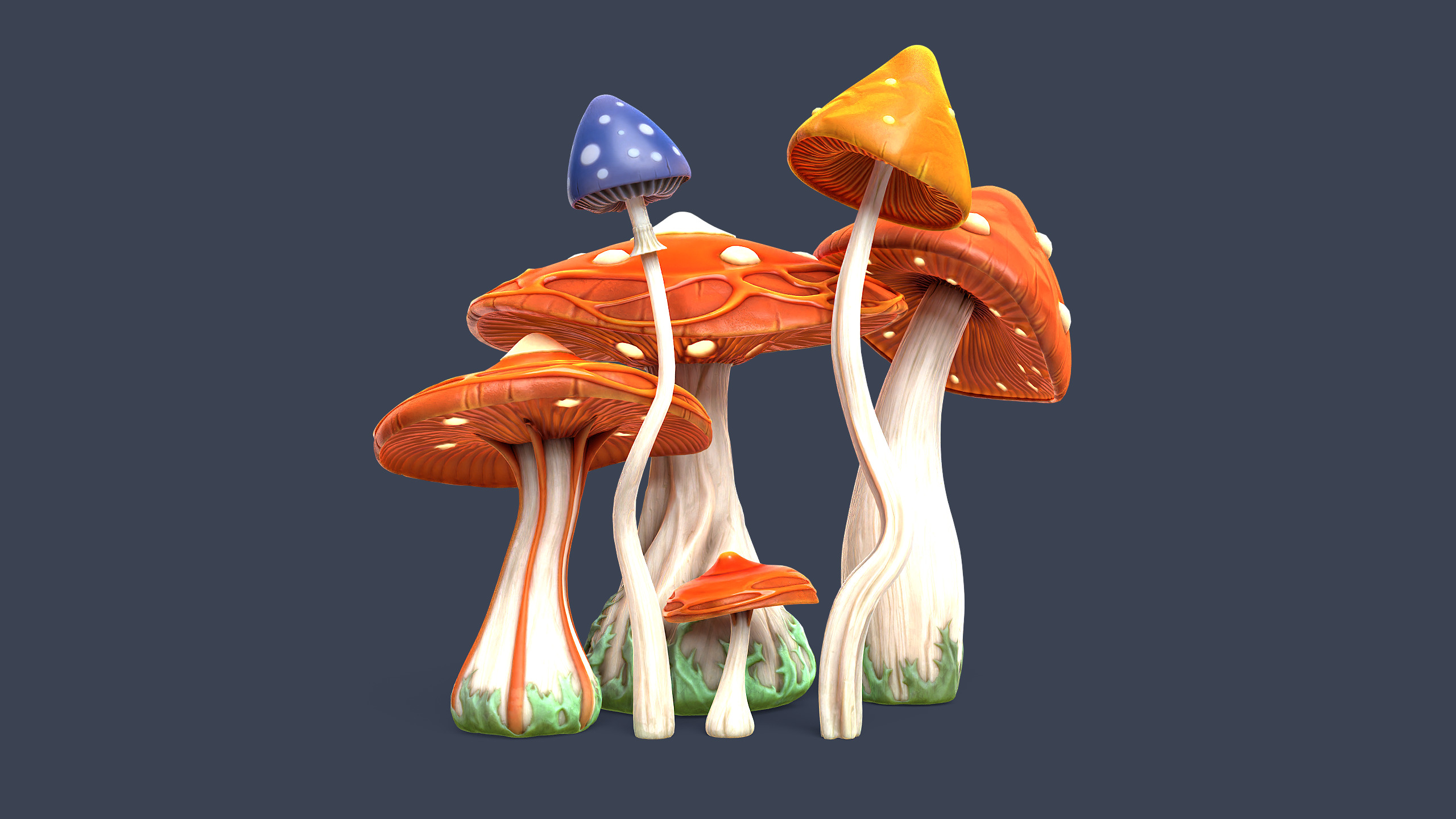 Stylized Mushrooms Low-poly 3D model_1