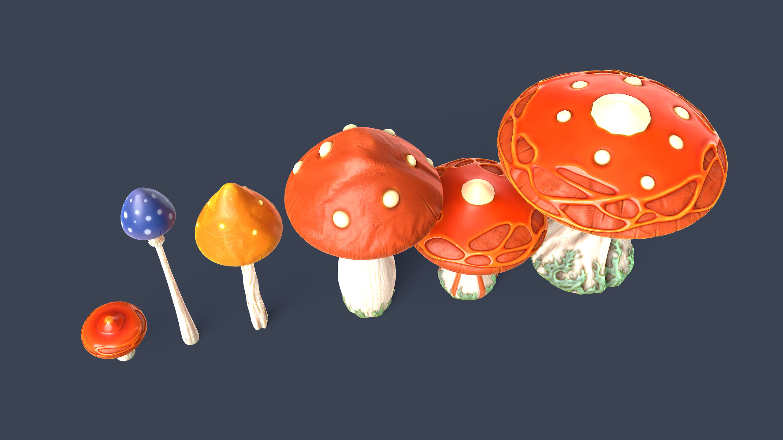 Stylized Mushrooms Low-poly 3D model_7