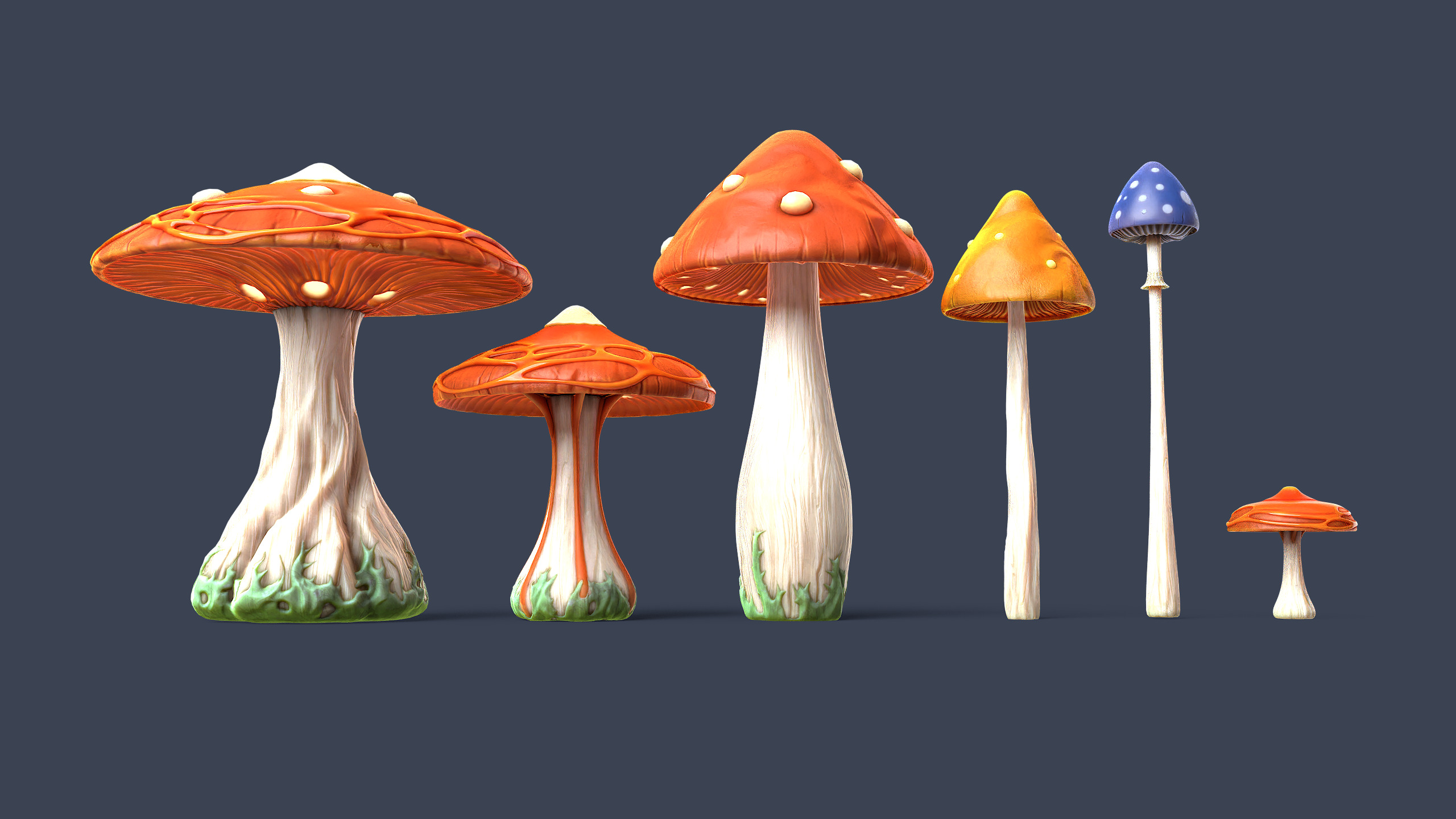 Stylized Mushrooms Low-poly 3D model_5