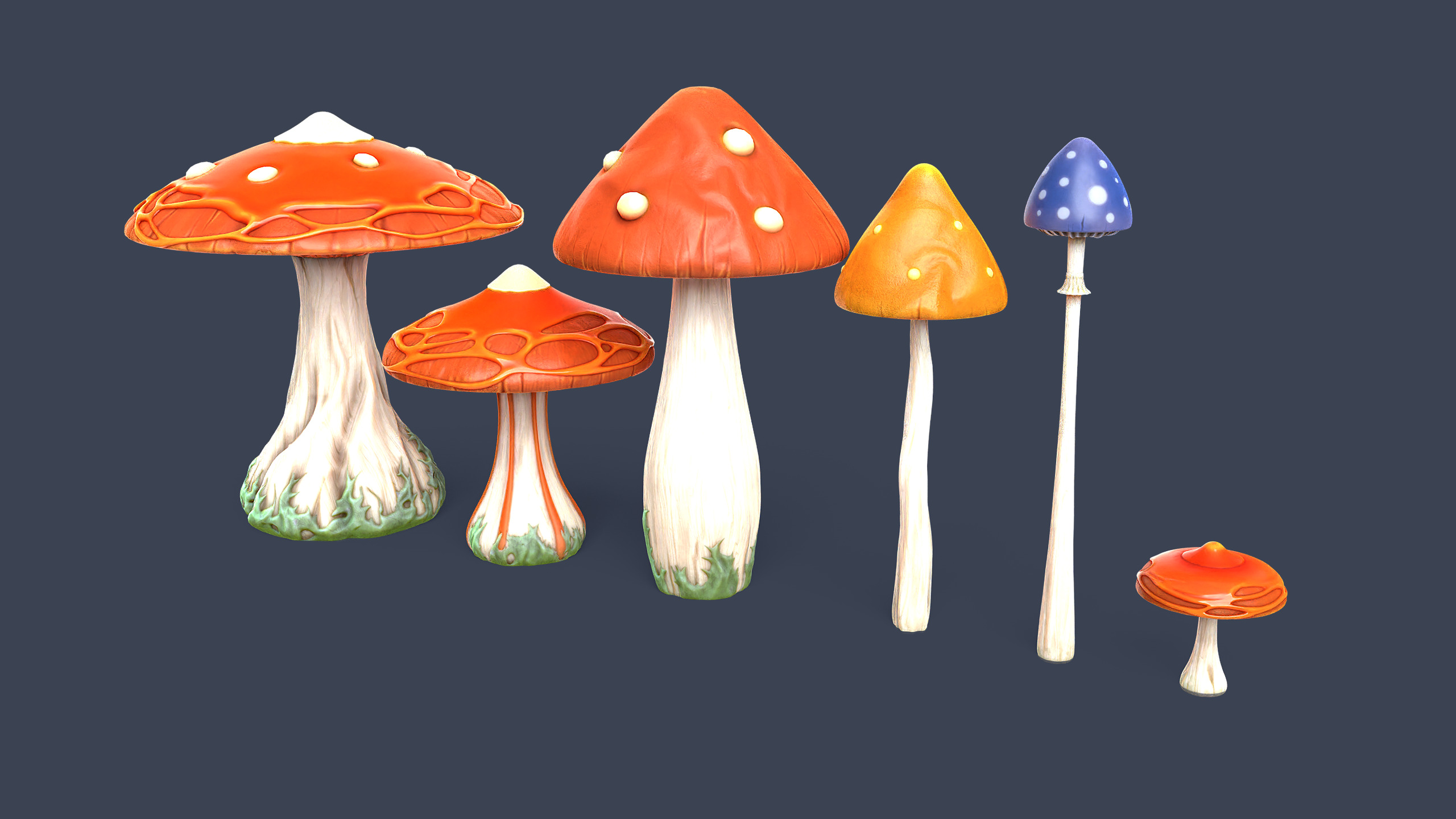 Stylized Mushrooms Low-poly 3D model_8