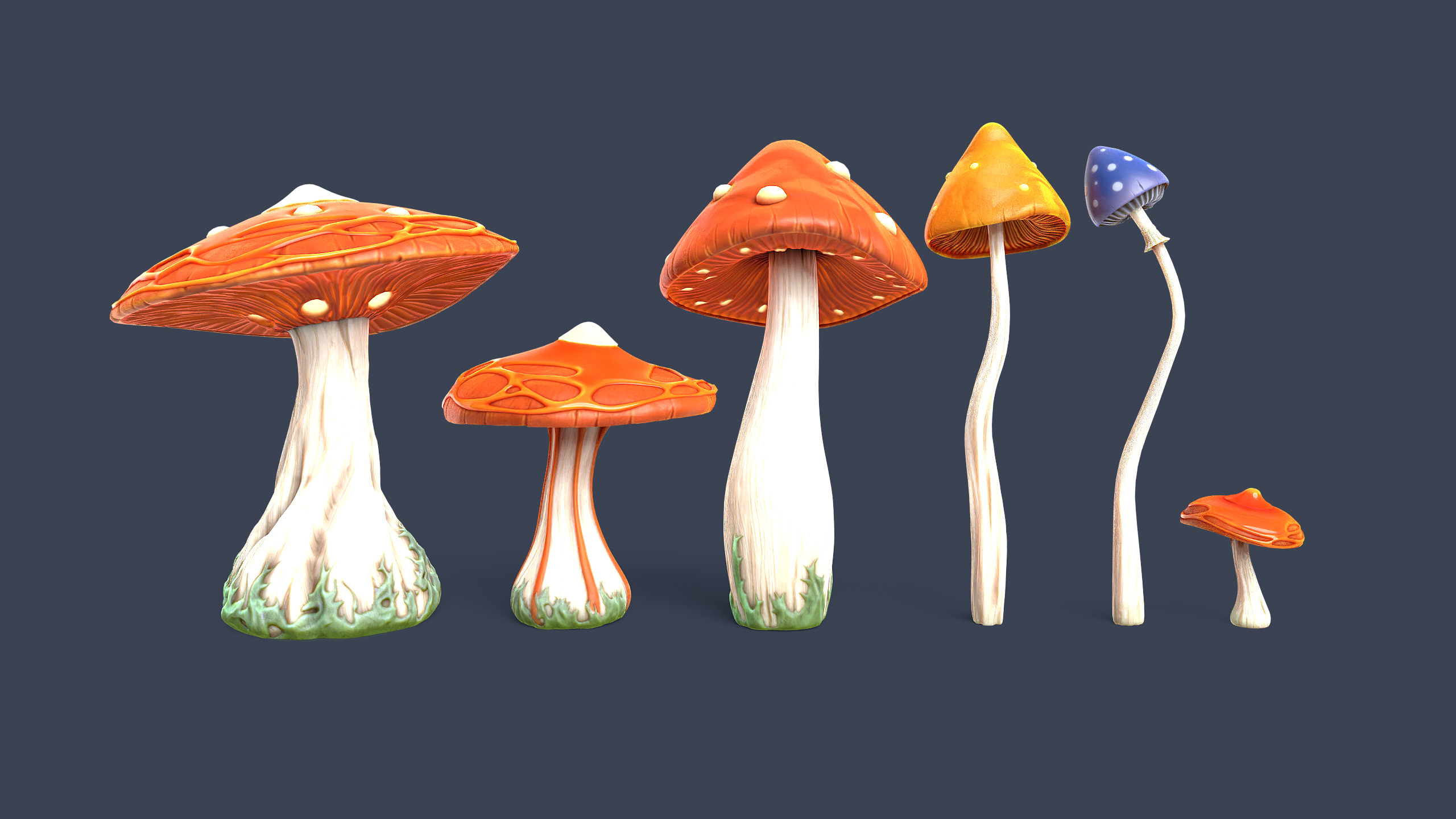Stylized Mushrooms Low-poly 3D model_2