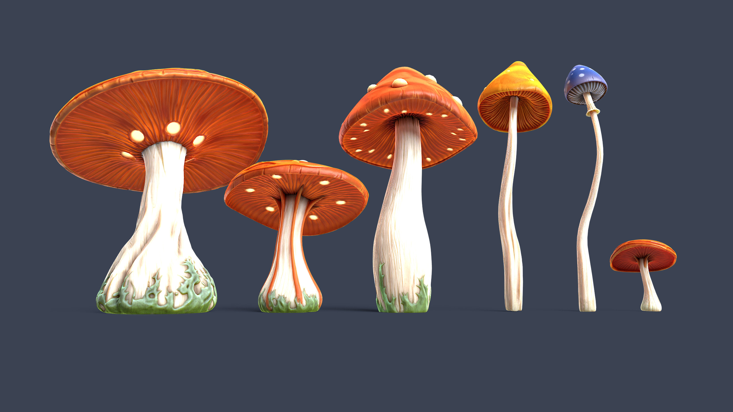 Stylized Mushrooms Low-poly 3D model_3