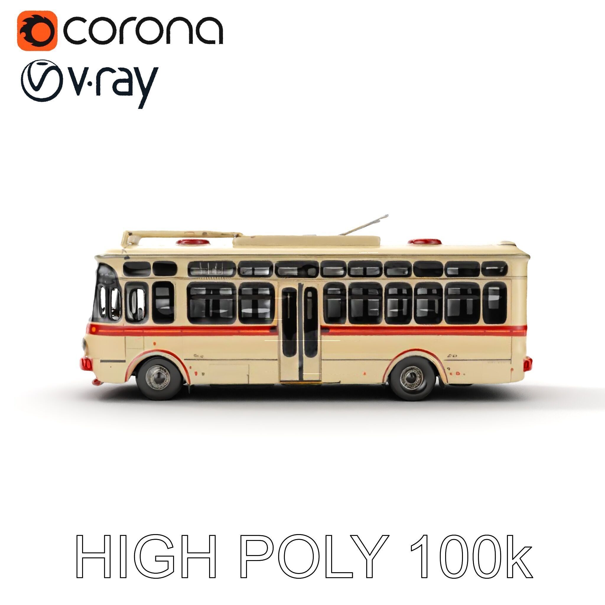 Vintage Trolleybus Model Pack for Urban Environments Low-poly 3D model_13